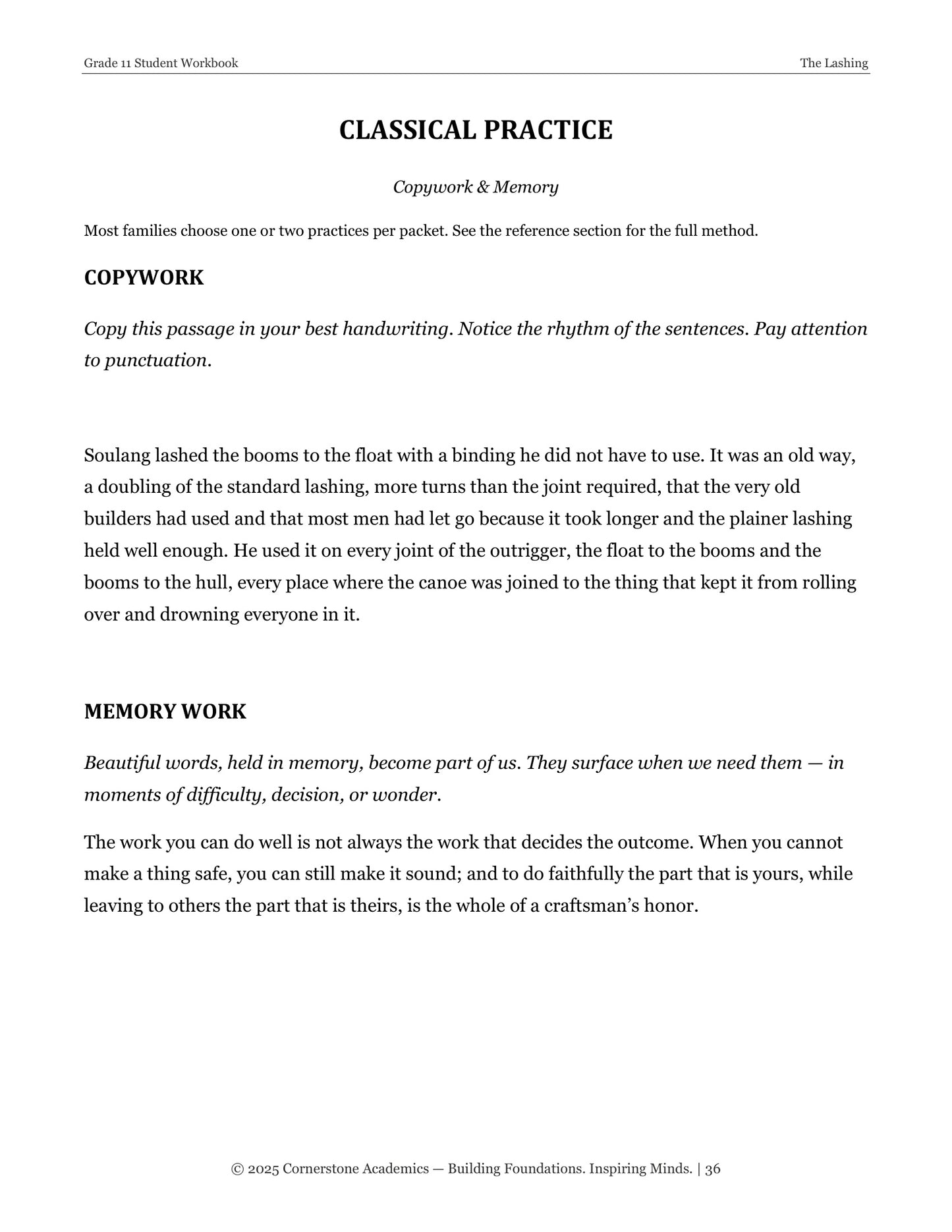 The Lashing | Grade 11 Classical Literature Packet | Cornerstone Academics