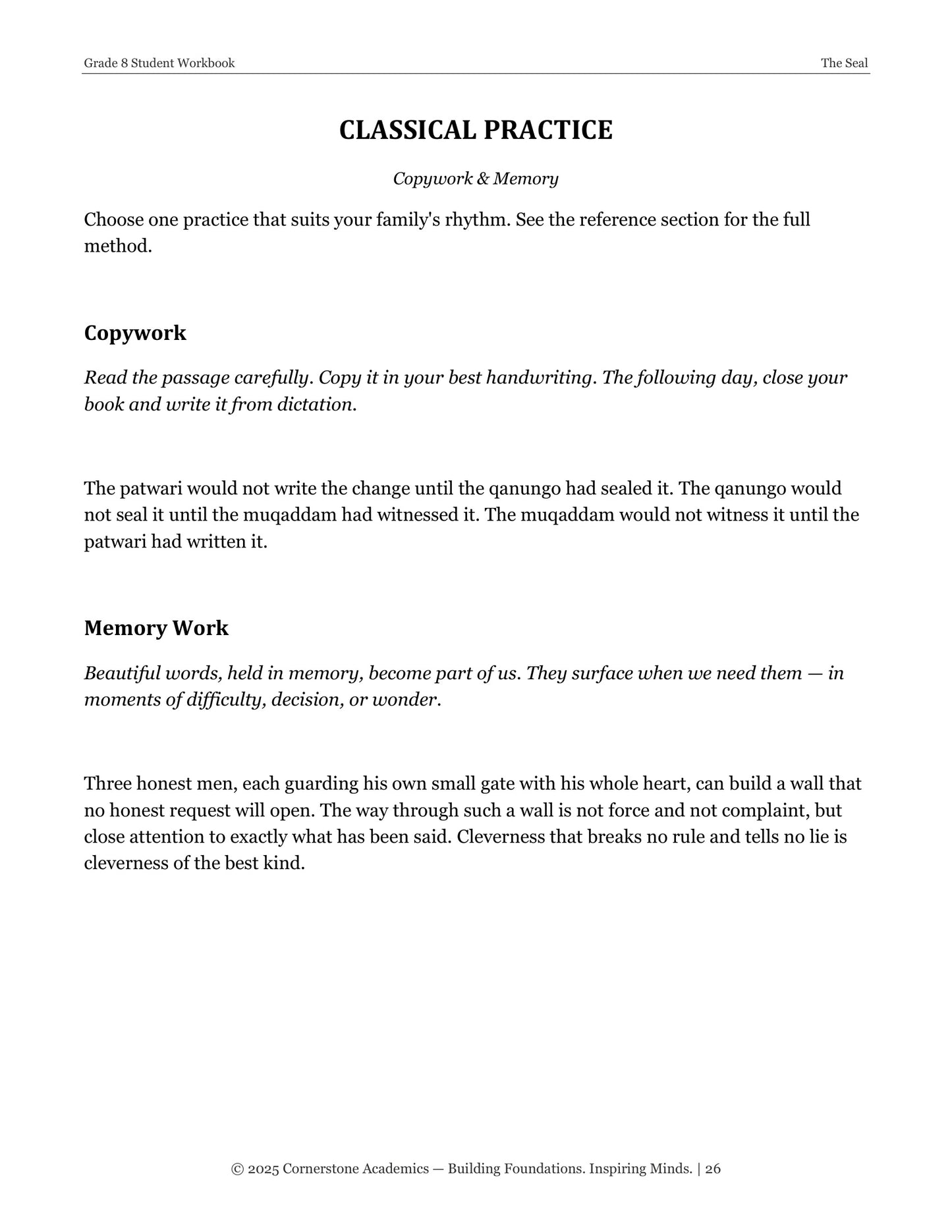 The Seal | Grade 8 Classical Literature Packet | Cornerstone Academics