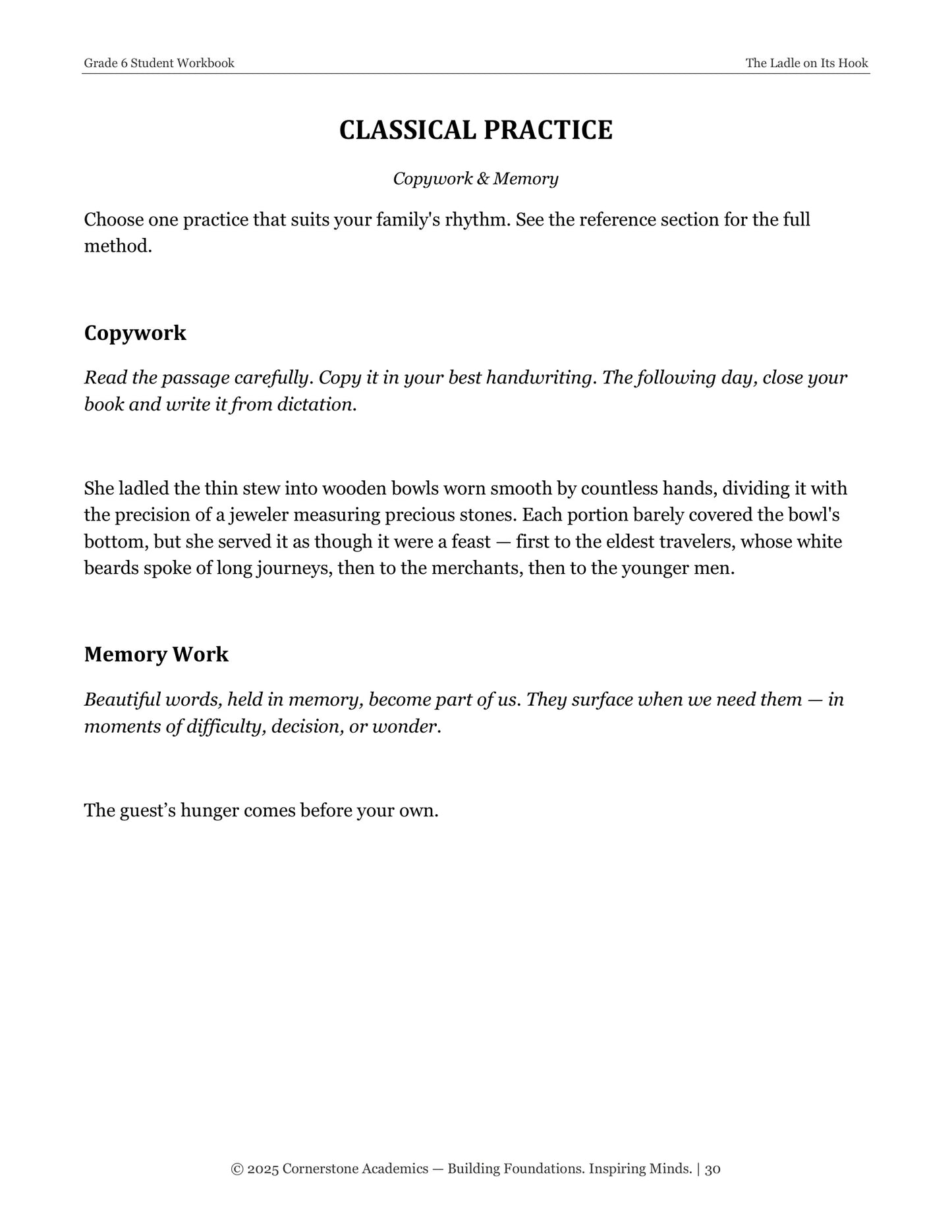 The Ladle on Its Hook | Grade 6 Classical Literature Packet | Cornerstone Academics