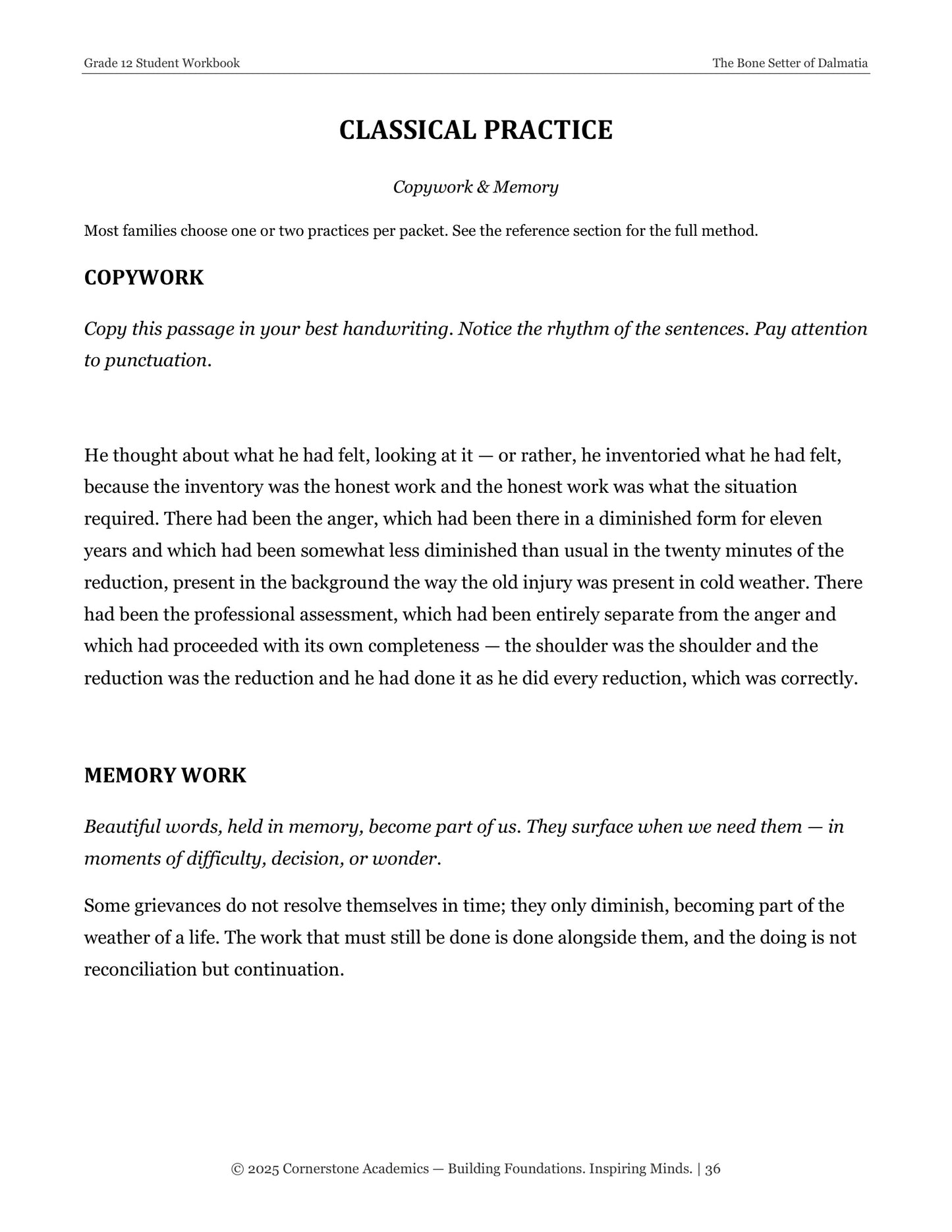 The Bone Setter of Dalmatia | Grade 12 Classical Literature Packet | Cornerstone Academics