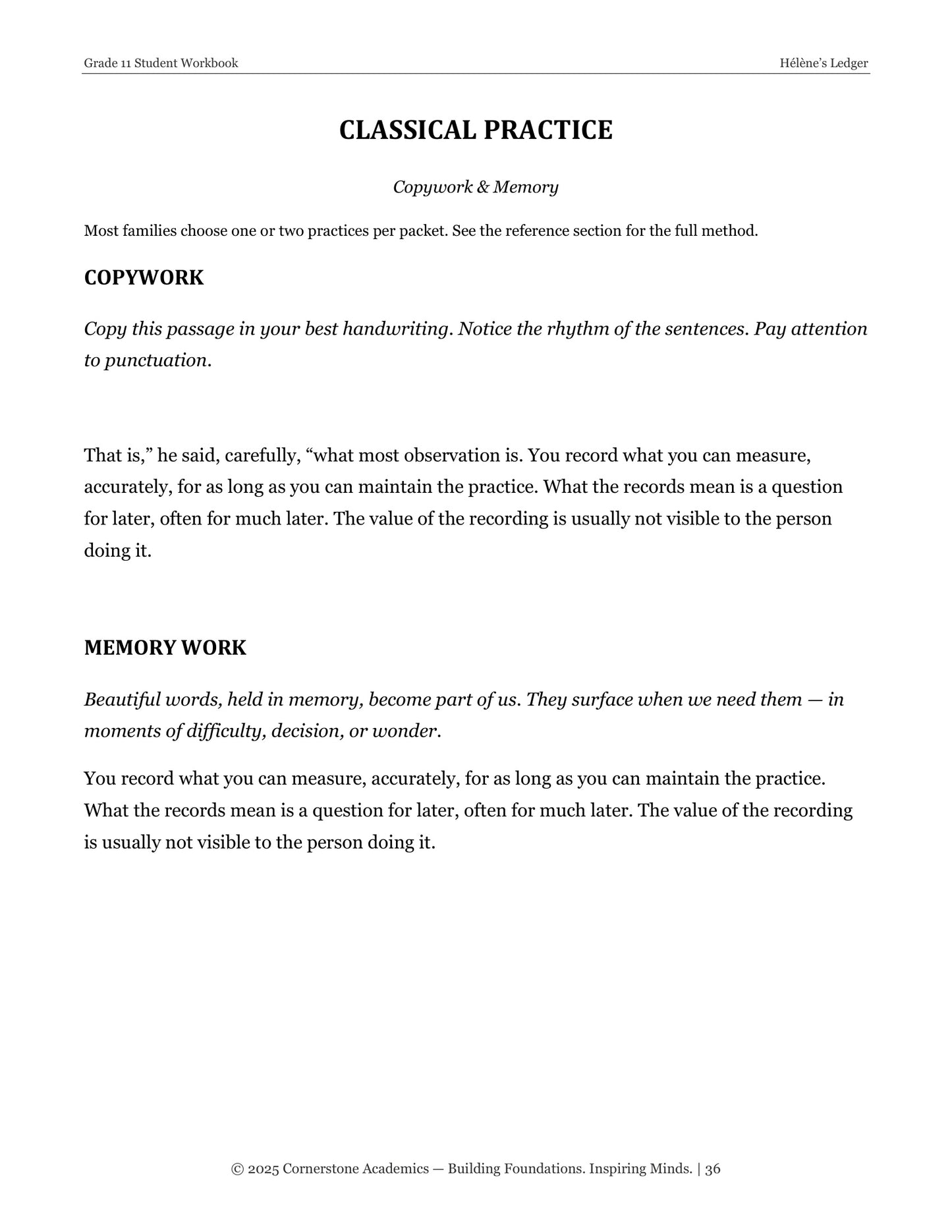 Hélène's Ledger | Grade 11 Classical Literature Packet | Cornerstone Academics