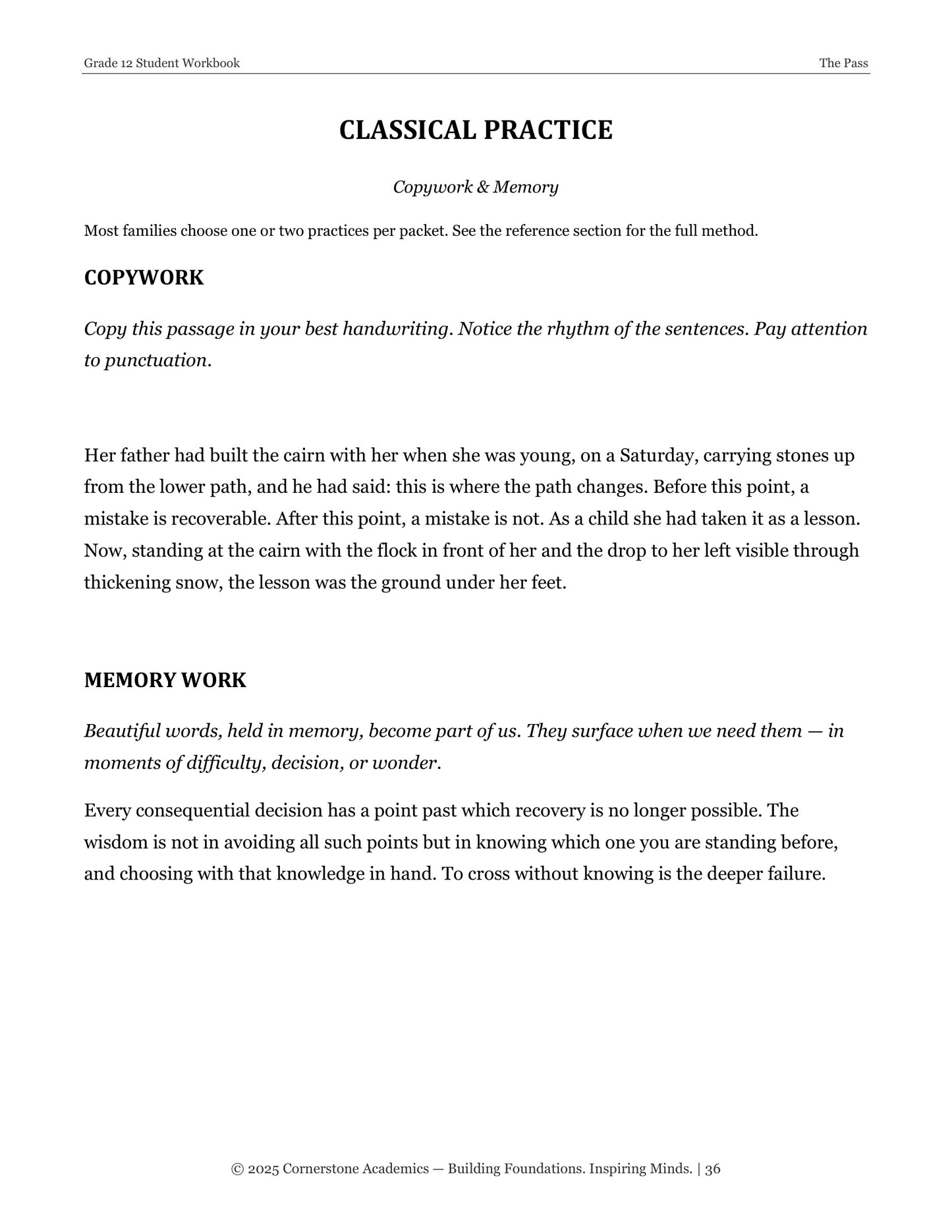 The Pass | Grade 12 Classical Literature Packet | Cornerstone Academics