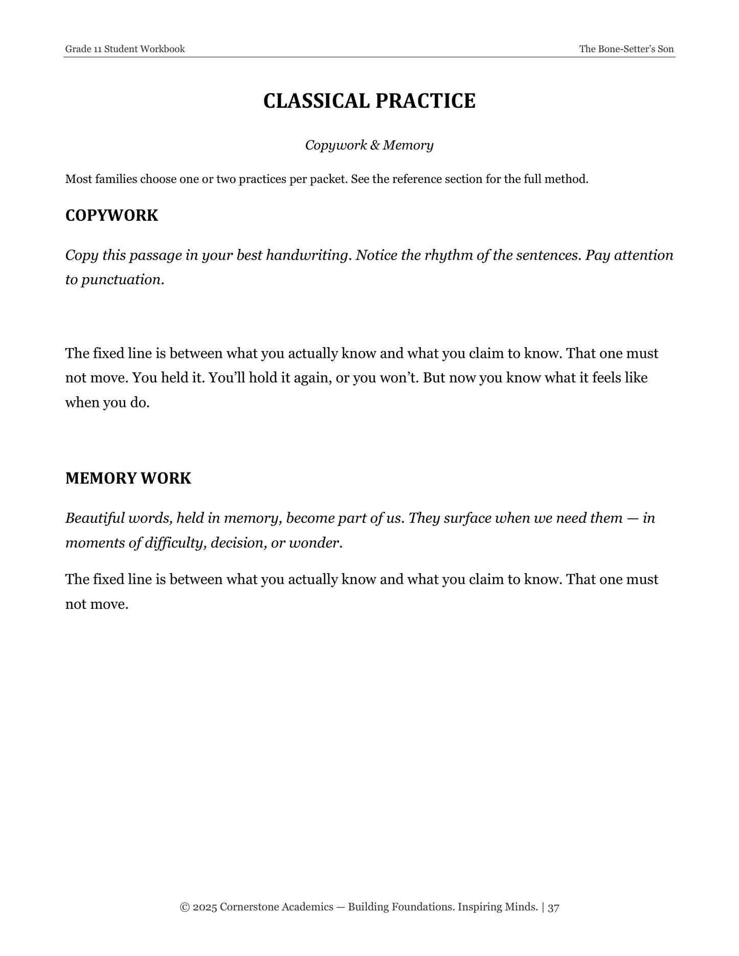 The Bone-Setter's Son | Grade 11 Classical Literature Packet | Cornerstone Academics