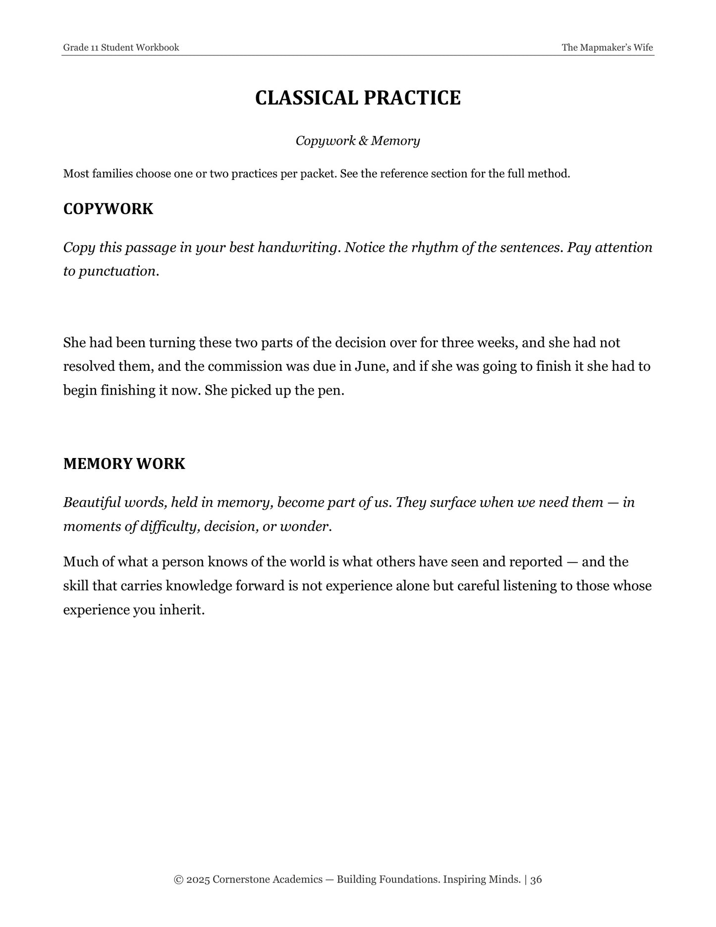 The Mapmaker's Wife | Grade 11 Classical Literature Packet | Cornerstone Academics