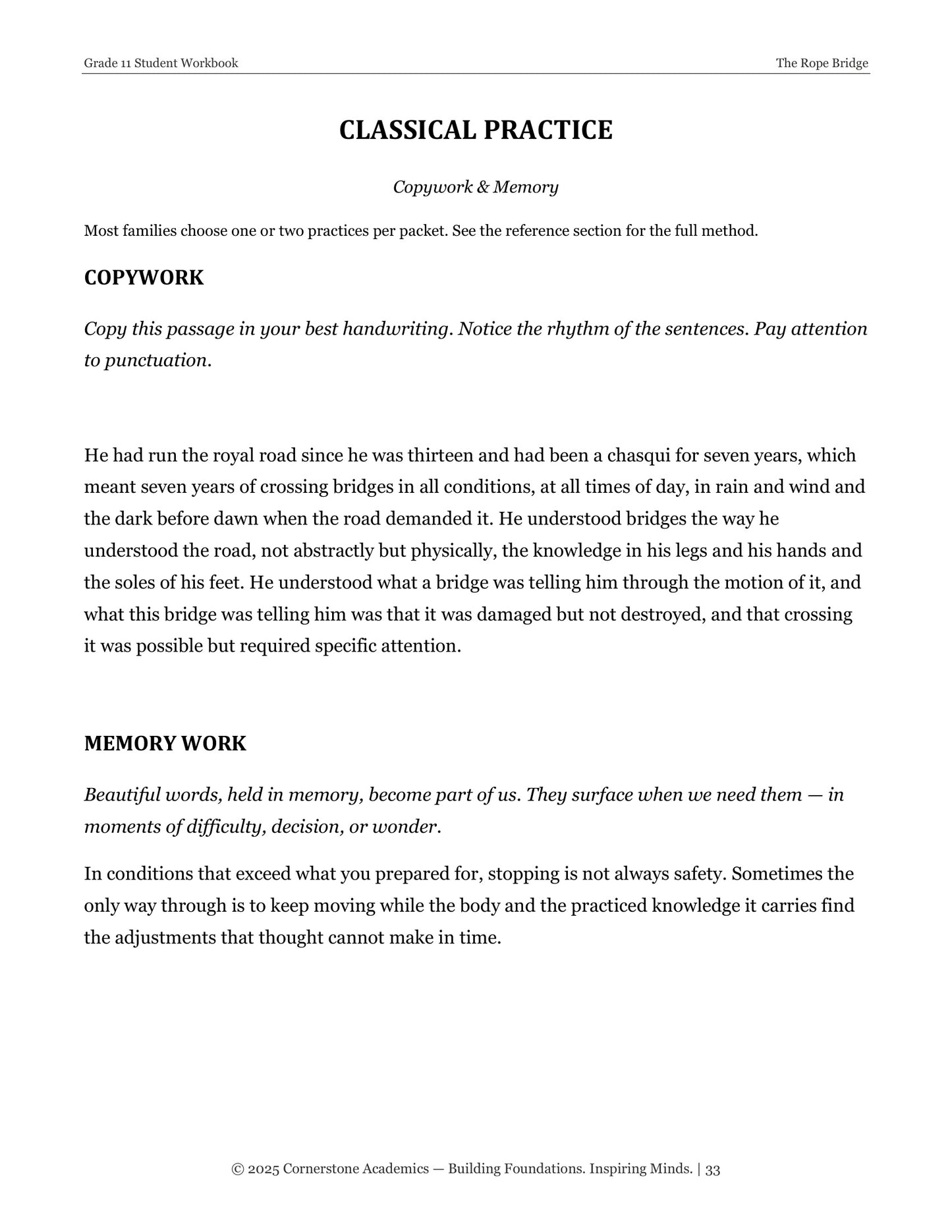 The Rope Bridge | Grade 11 Classical Literature Packet | Cornerstone Academics