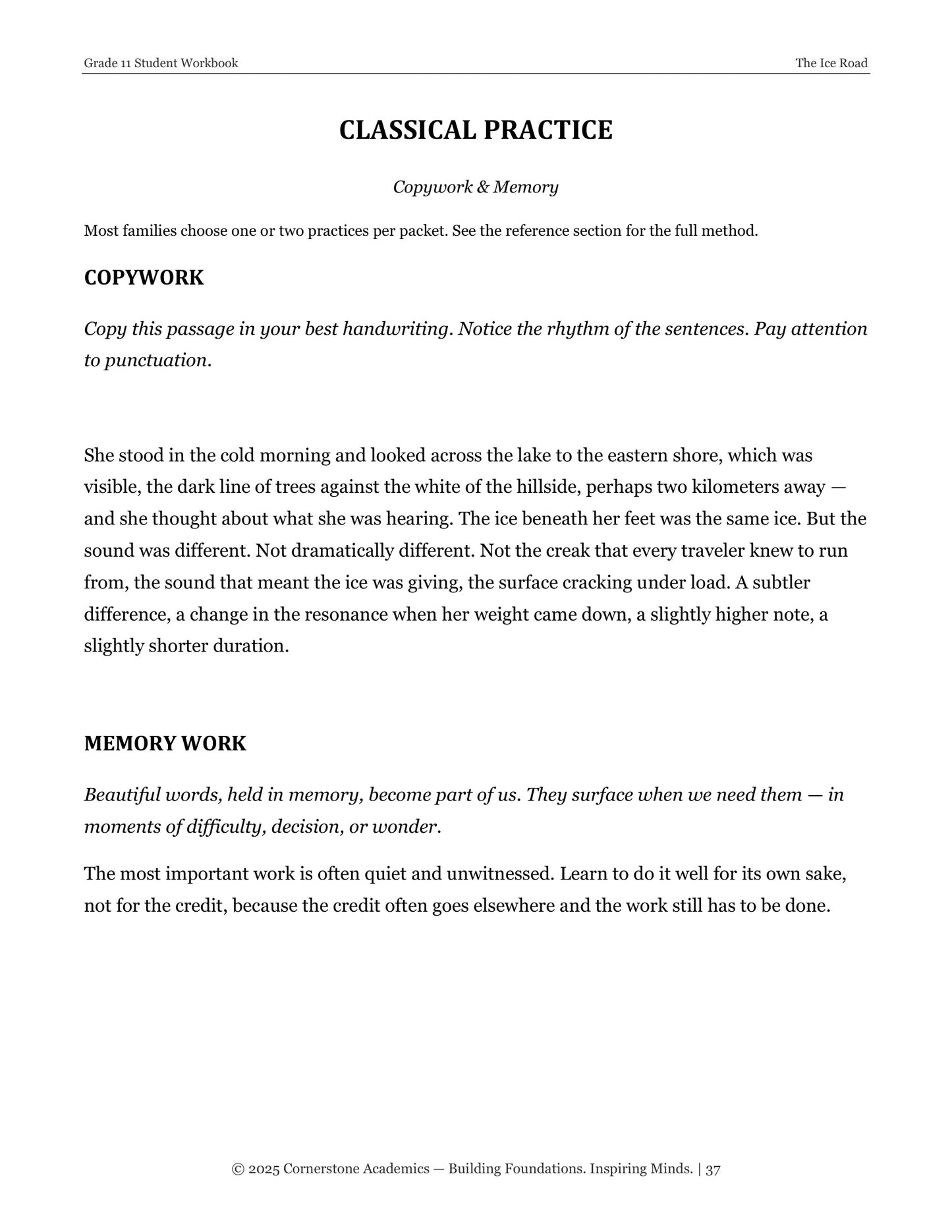 The Ice Road | Grade 11 Classical Literature Packet | Cornerstone Academics