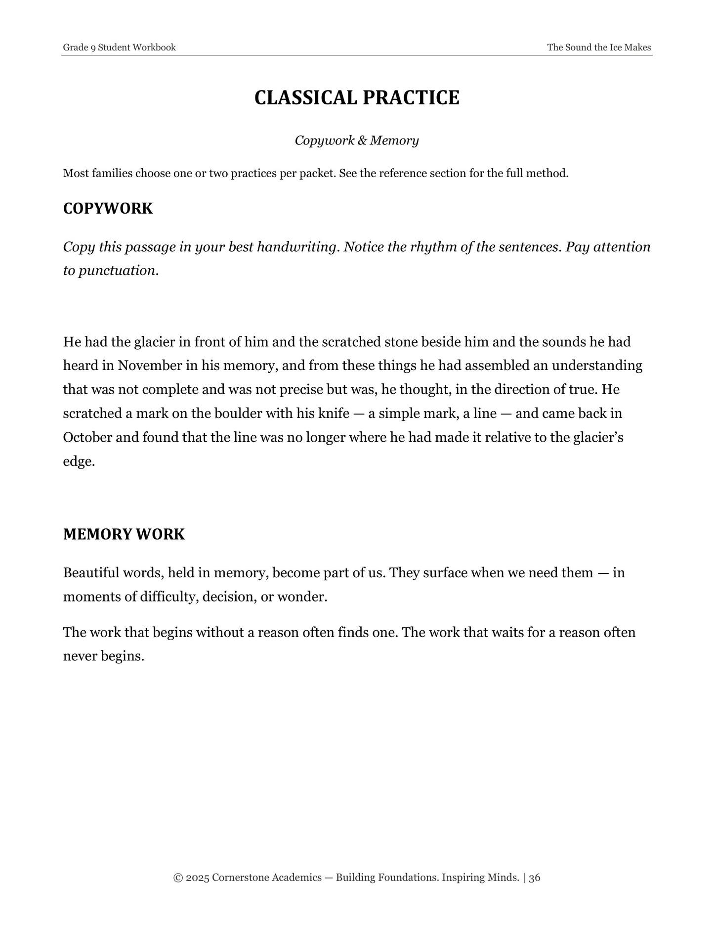 The Sound the Ice Makes | Grade 9 Classical Literature Packet | Cornerstone Academics
