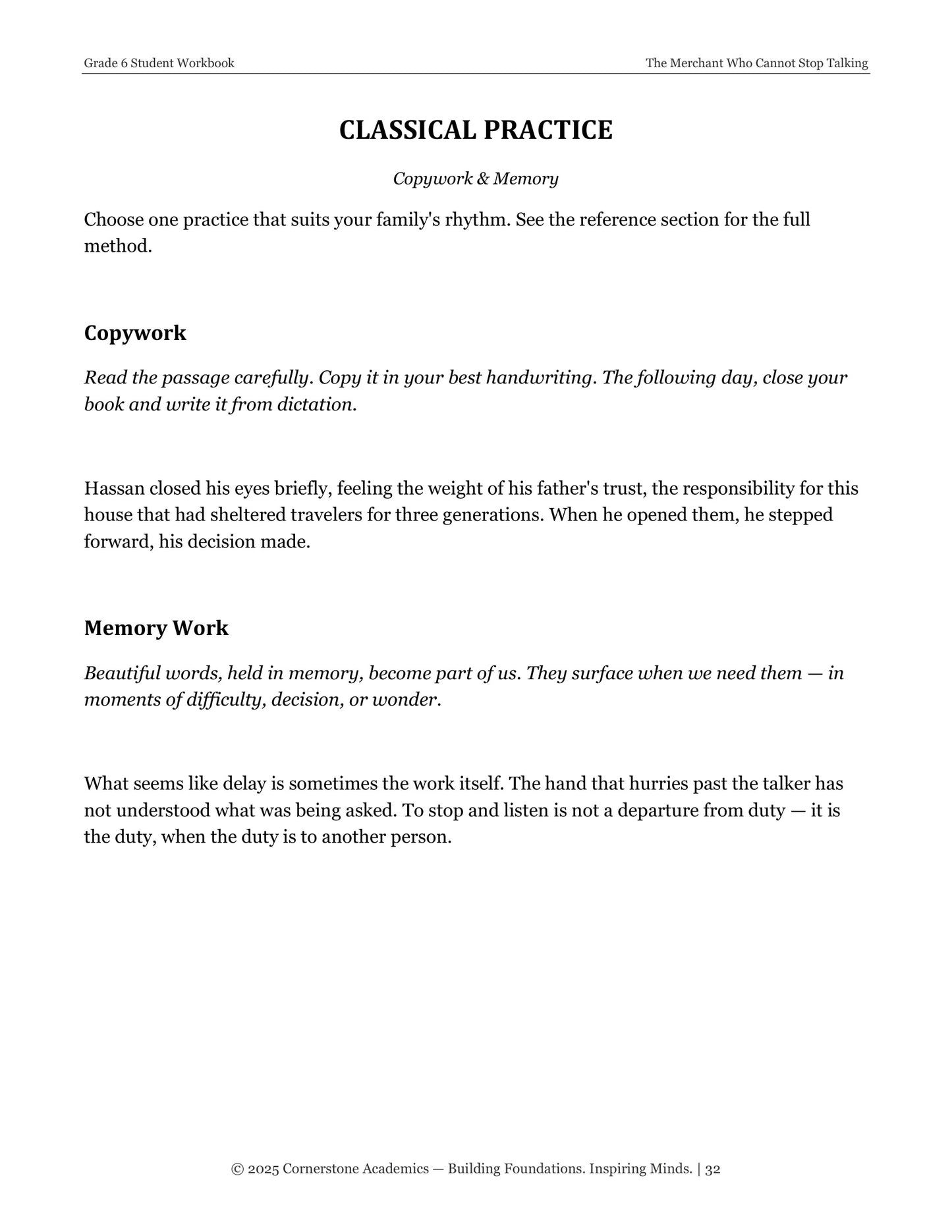 The Merchant Who Cannot Stop Talking | Grade 6 Classical Literature Packet | Cornerstone Academics