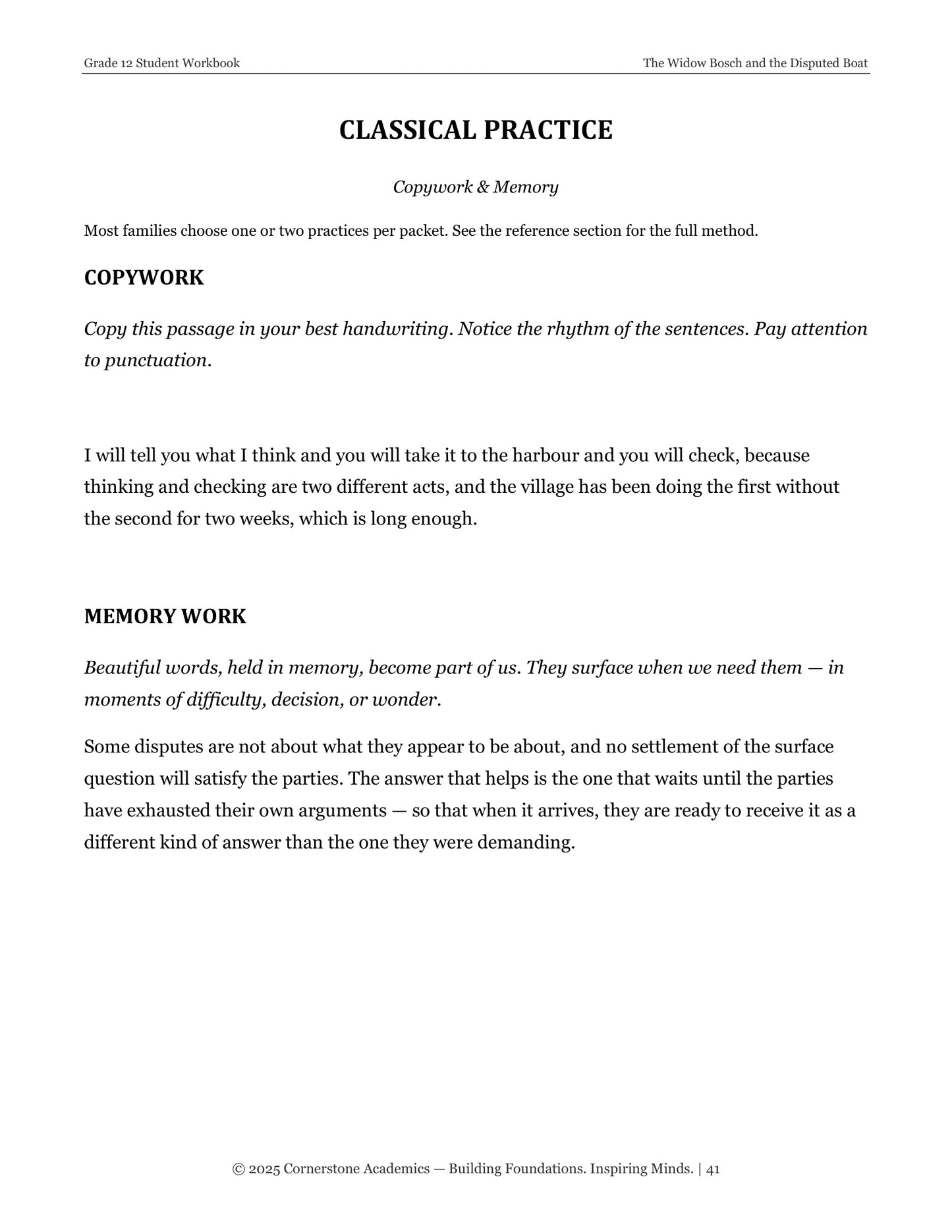 The Widow Bosch and the Disputed Boat | Grade 12 Classical Literature Packet | Cornerstone Academics