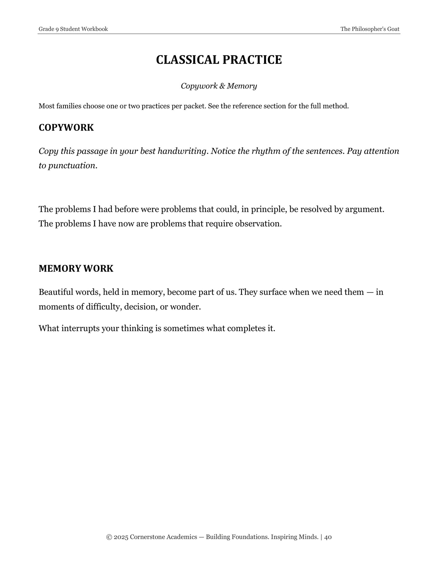 The Philosopher's Goat | Grade 9 Classical Literature Packet | Cornerstone Academics