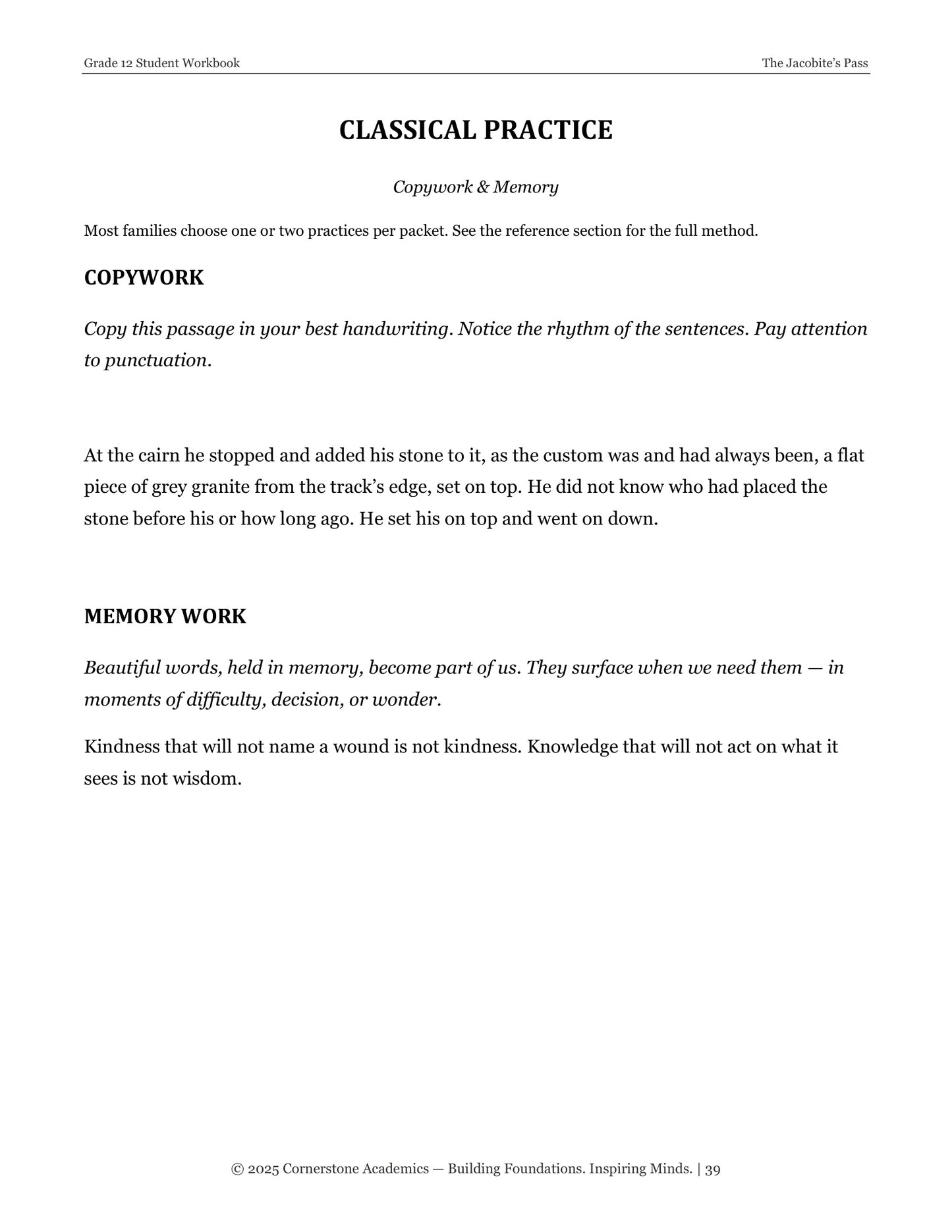 The Jacobite’s Pass | Grade 12 Classical Literature Packet | Cornerstone Academics