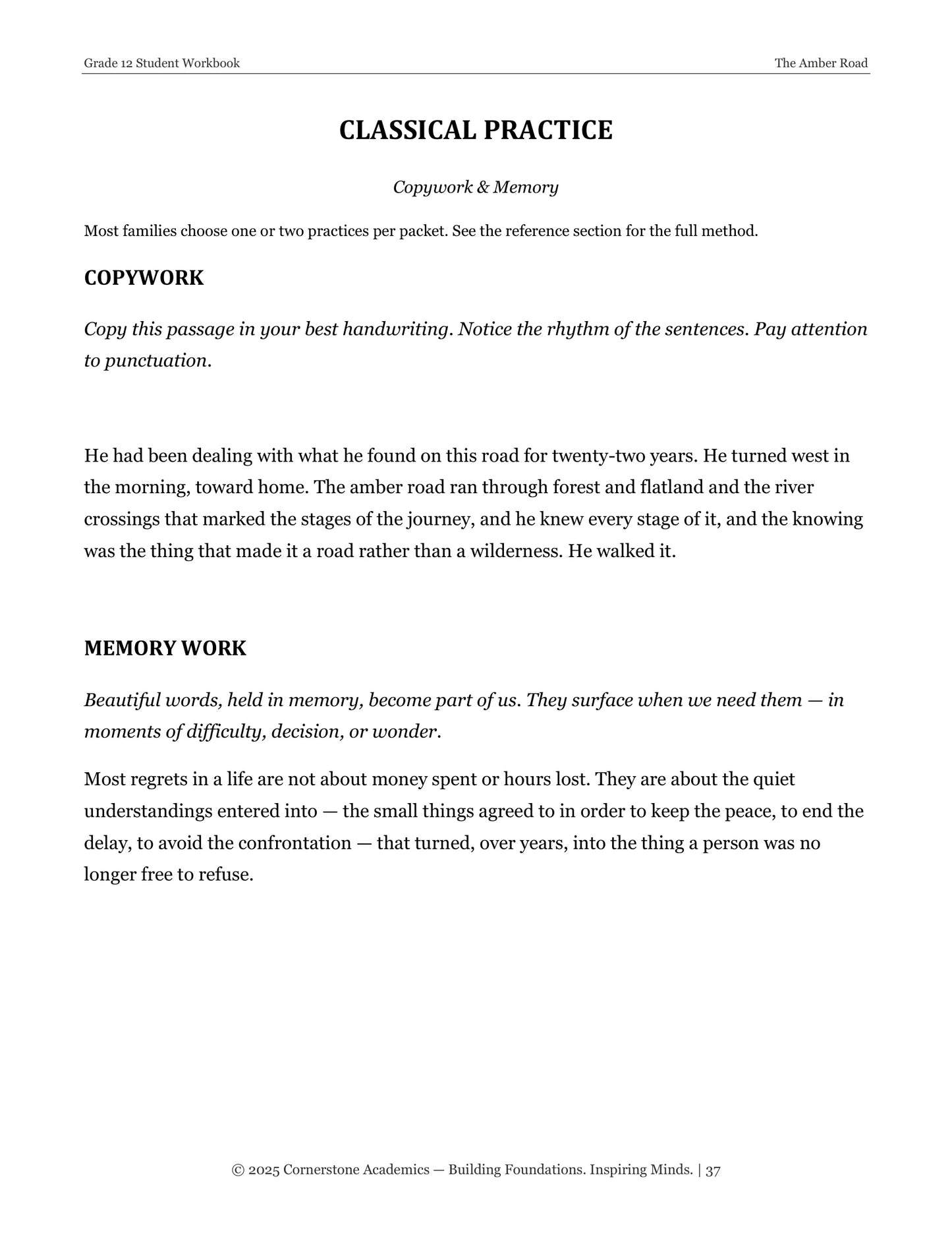 The Amber Road | Grade 12 Classical Literature Packet | Cornerstone Academics