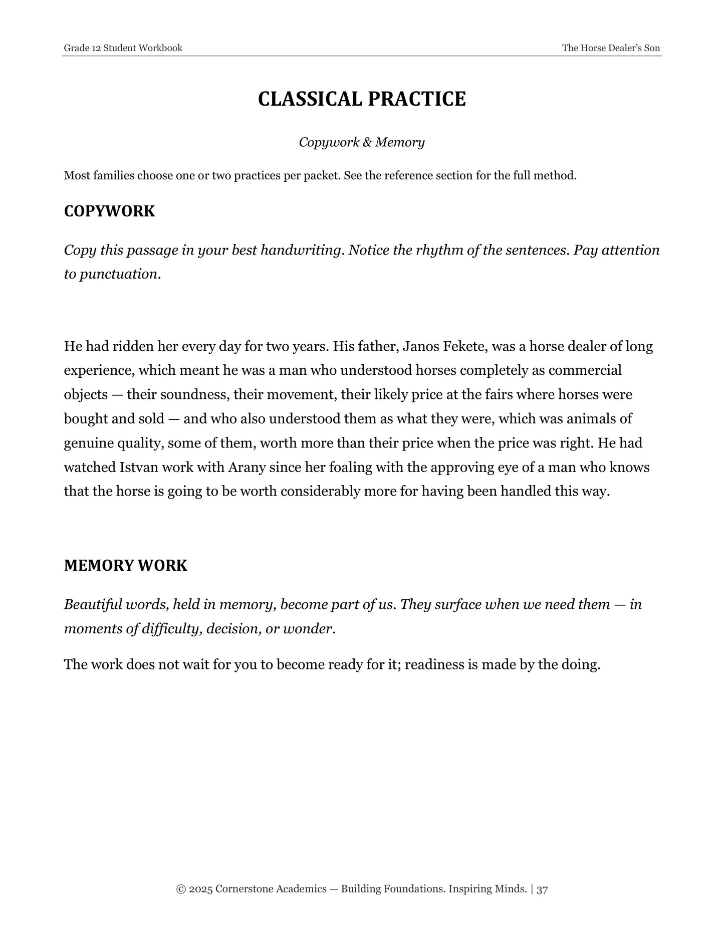 The Horse Dealer’s Son | Grade 12 Classical Literature Packet | Cornerstone Academics