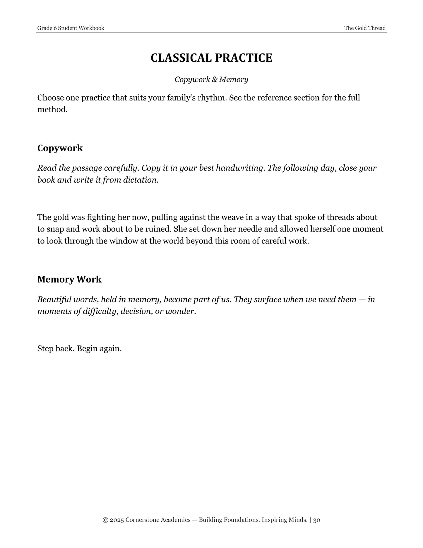 The Gold Thread | Grade 6 Classical Literature Packet | Cornerstone Academics