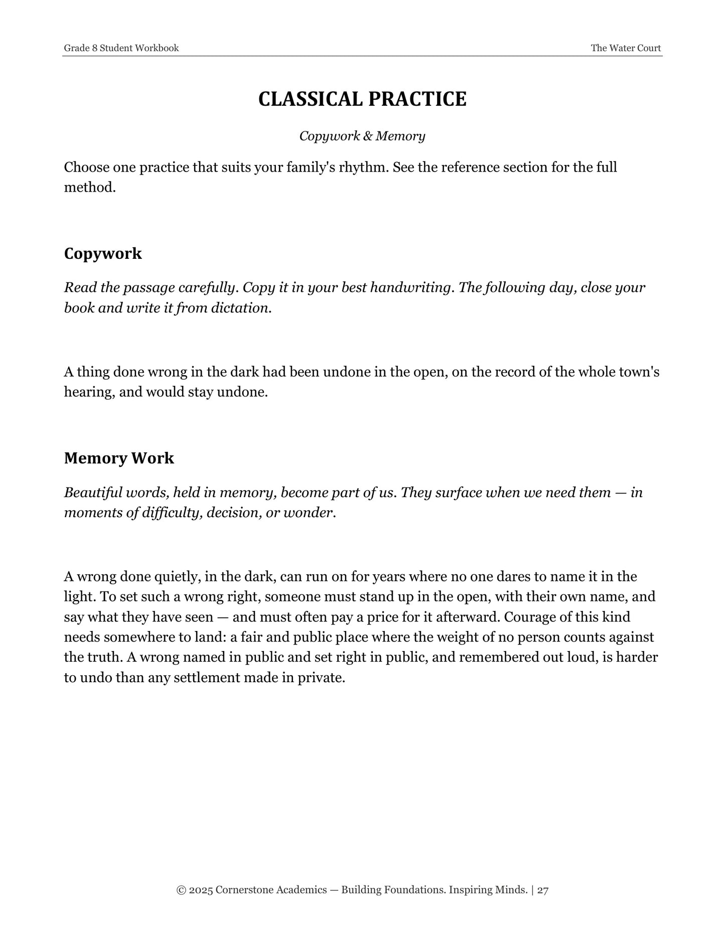 The Water Court | Grade 8 Classical Literature Packet | Cornerstone Academics