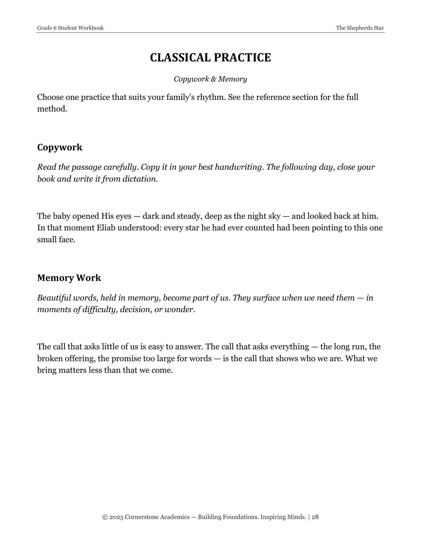 The Shepherd's Star | Grade 6 Classical Literature Packet | Cornerstone Academics