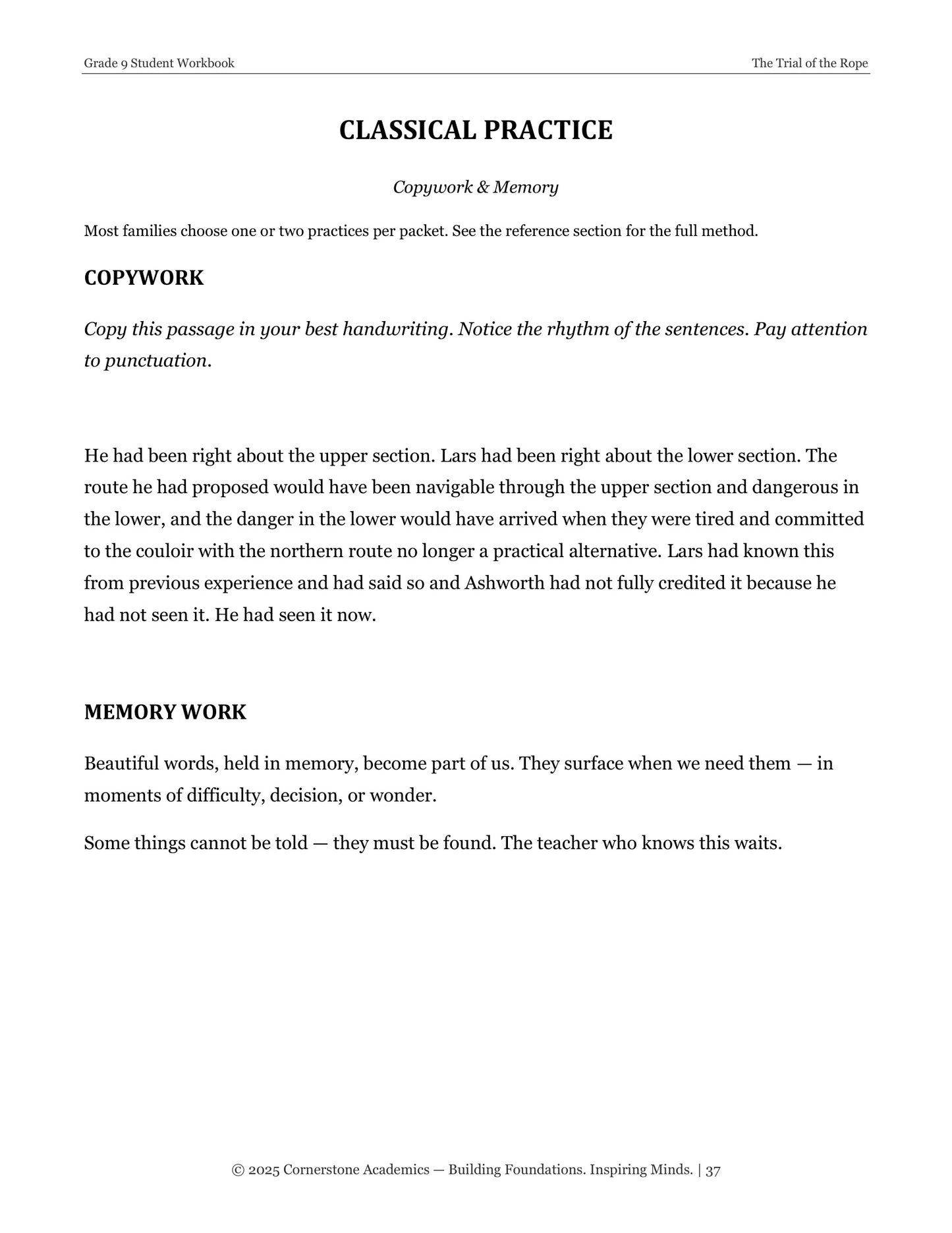The Trial of the Rope | Grade 9 Classical Literature Packet | Cornerstone Academics