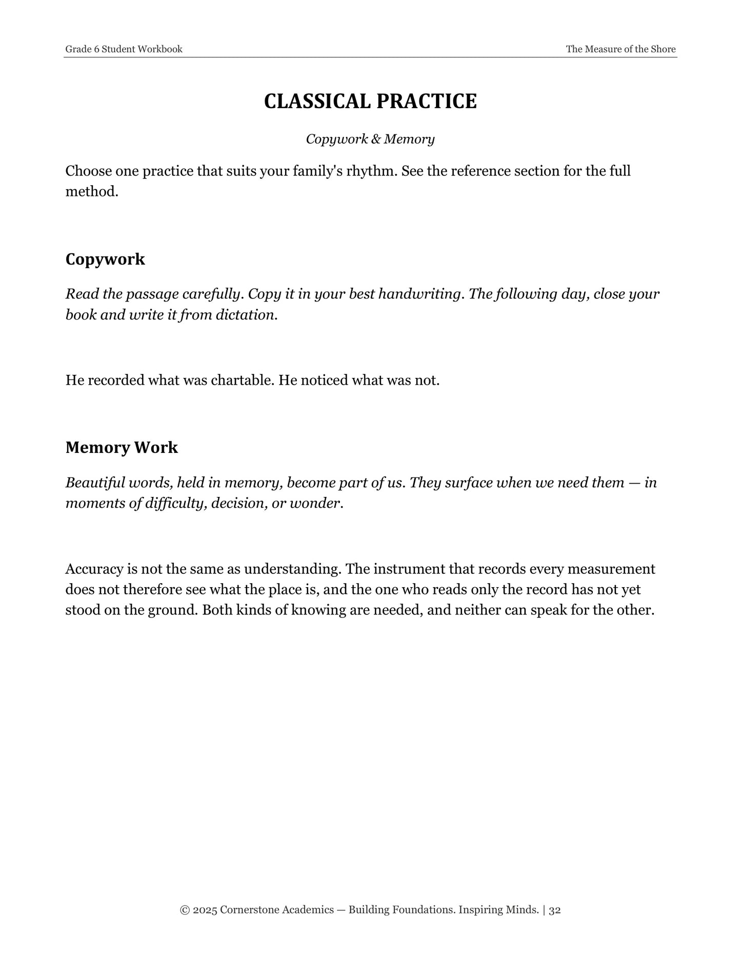 The Measure of the Shore | Grade 6 Classical Literature Packet | Cornerstone Academics