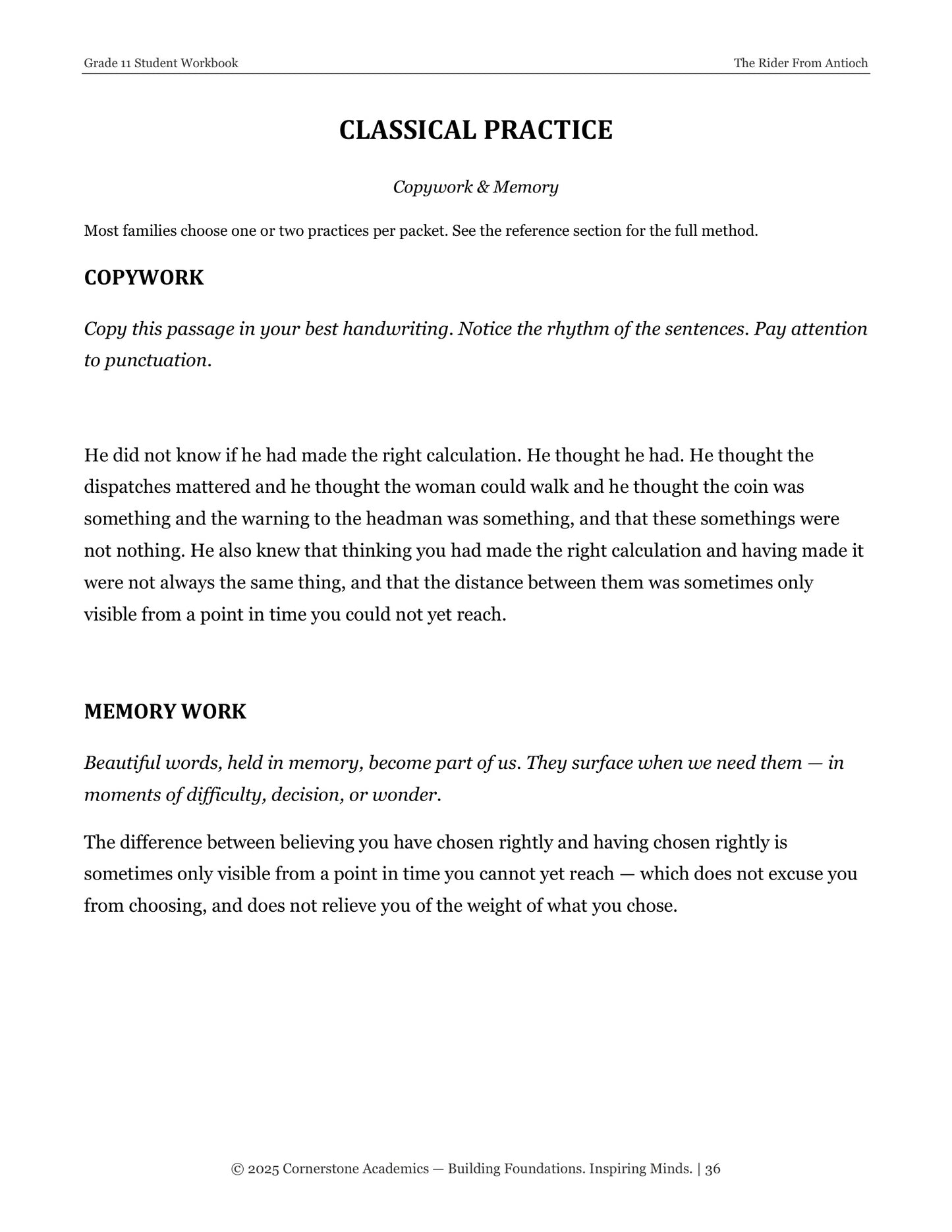 The Rider From Antioch | Grade 11 Classical Literature Packet | Cornerstone Academics