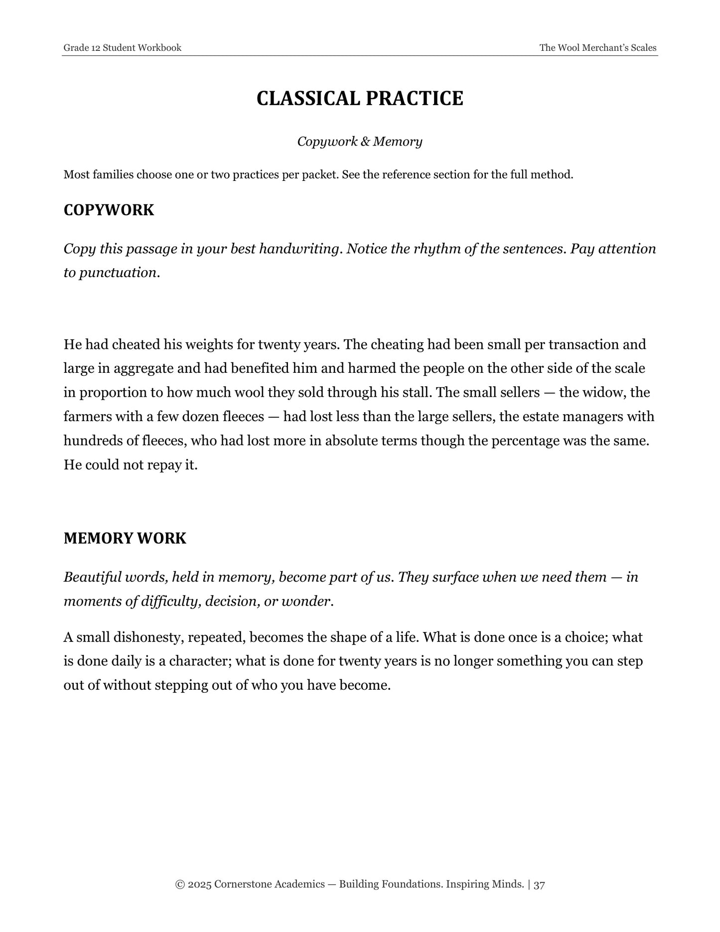 The Wool Merchant’s Scales | Grade 12 Classical Literature Packet | Cornerstone Academics