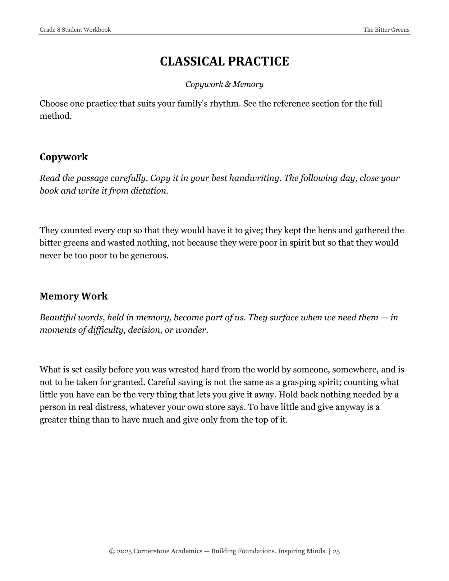 The Bitter Greens | Grade 8 Classical Literature Packet | Cornerstone Academics
