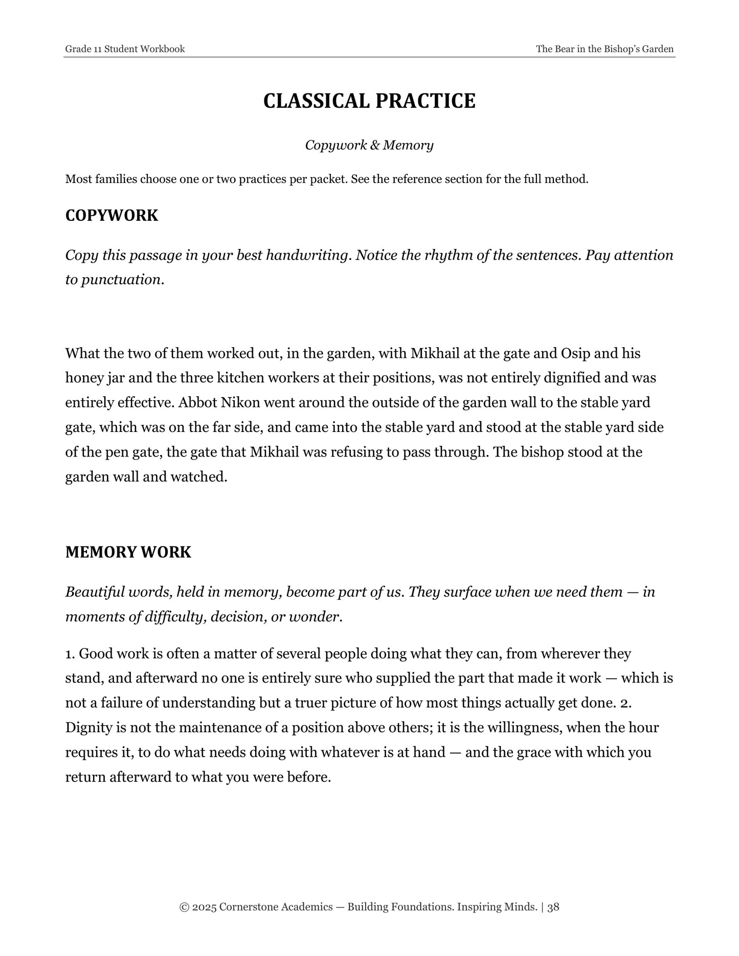 The Bear in the Bishop's Garden | Grade 11 Classical Literature Packet | Cornerstone Academics