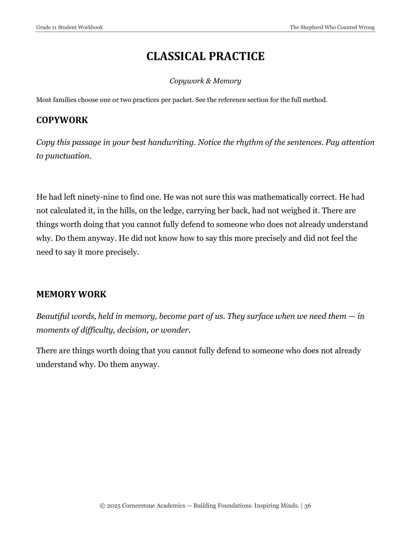 The Shepherd Who Counted Wrong | Grade 11 Classical Literature Packet | Cornerstone Academics