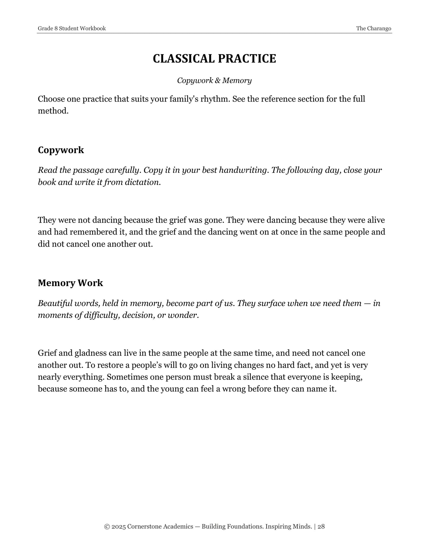 The Charango | Grade 8 Classical Literature Packet | Cornerstone Academics
