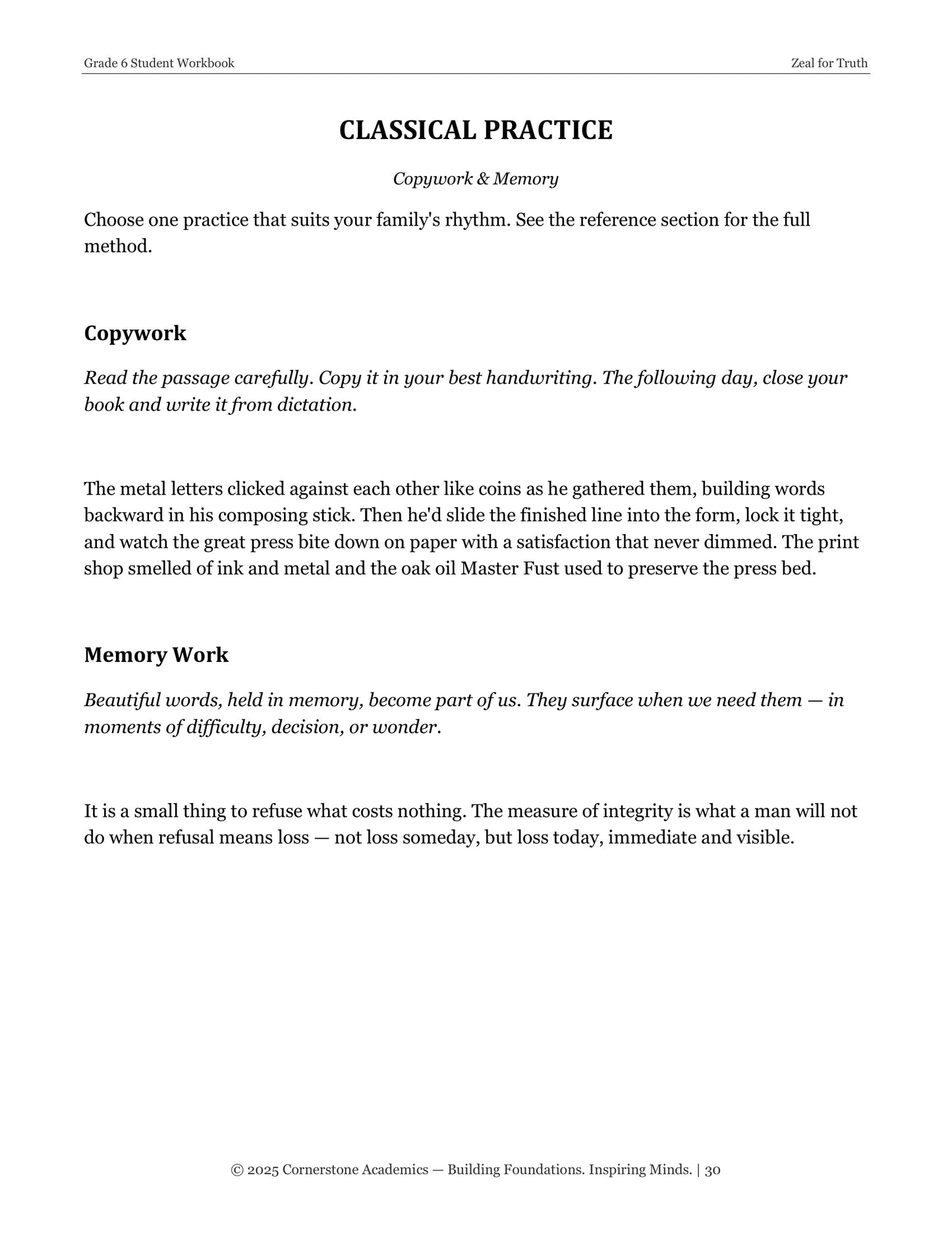 Zeal for Truth | Grade 6 Classical Literature Packet | Cornerstone Academics