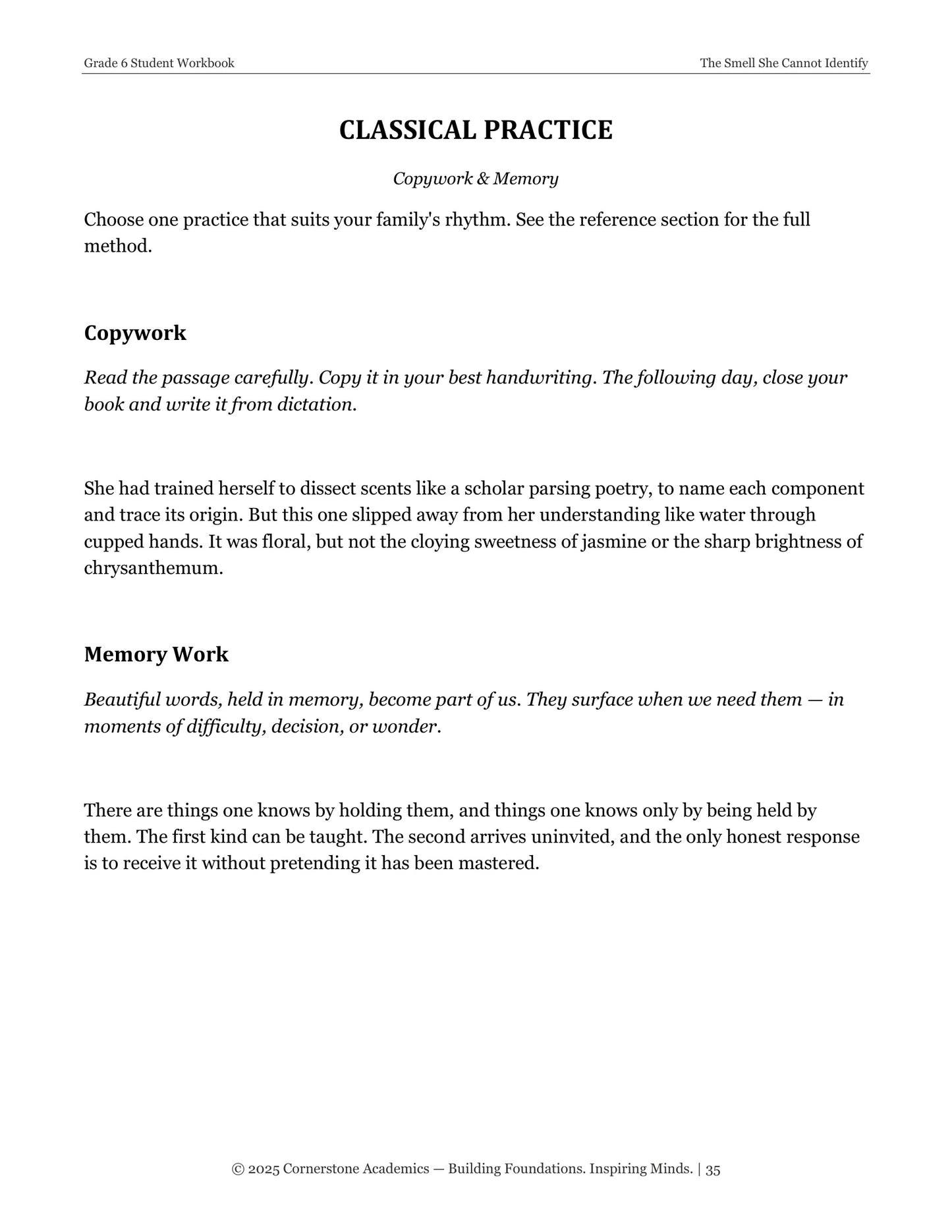 The Smell She Cannot Identify | Grade 6 Classical Literature Packet | Cornerstone Academics