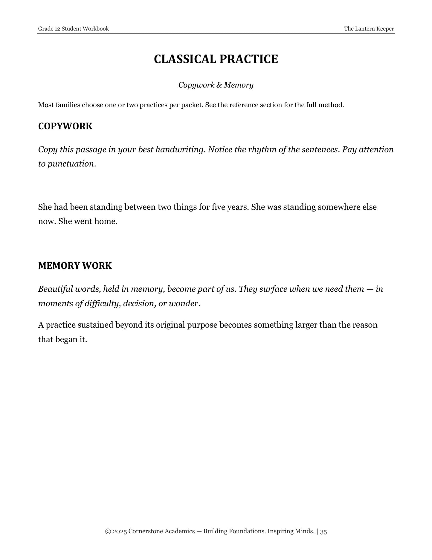 The Lantern Keeper | Grade 12 Classical Literature Packet | Cornerstone Academics