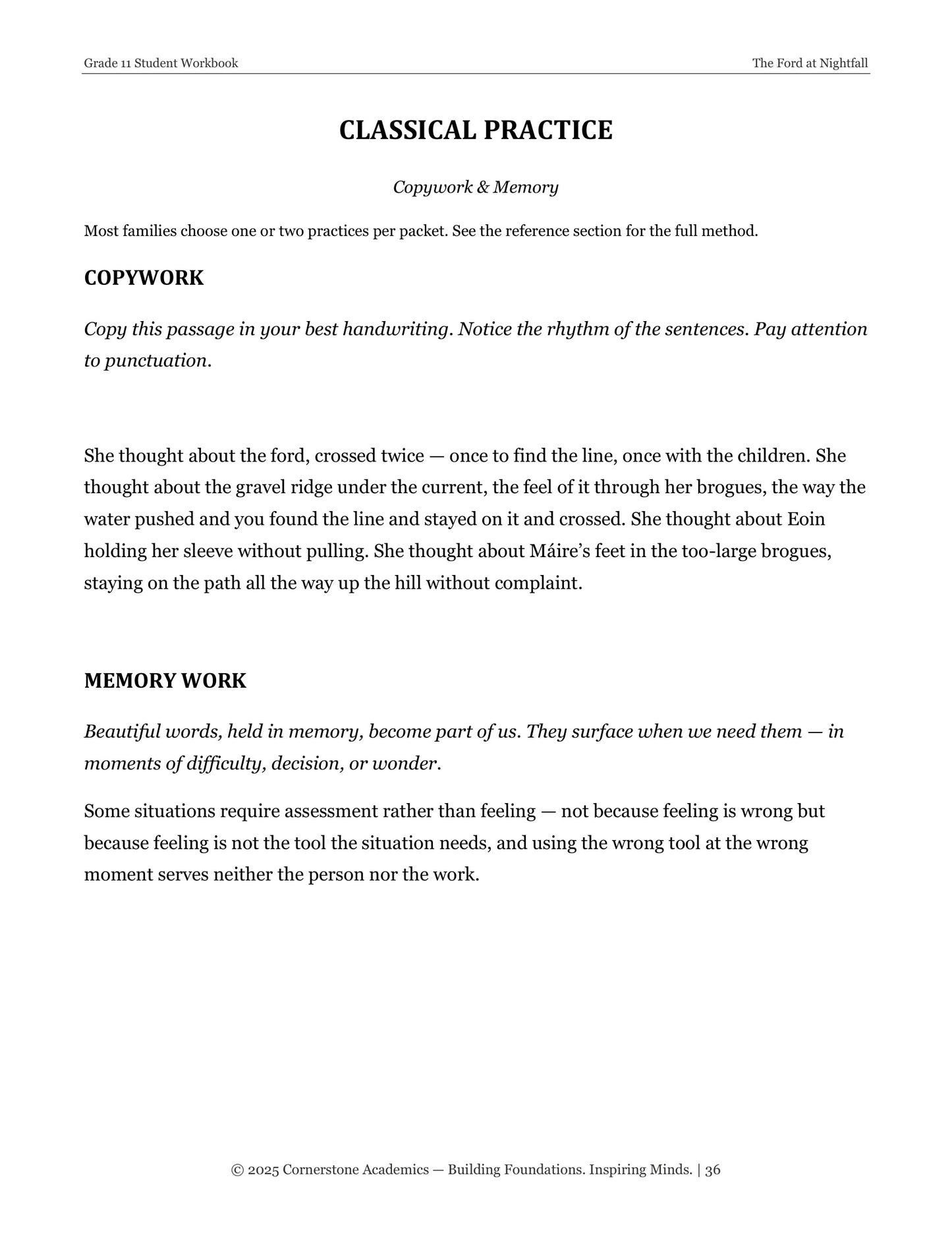 The Ford at Nightfall | Grade 11 Classical Literature Packet | Cornerstone Academics