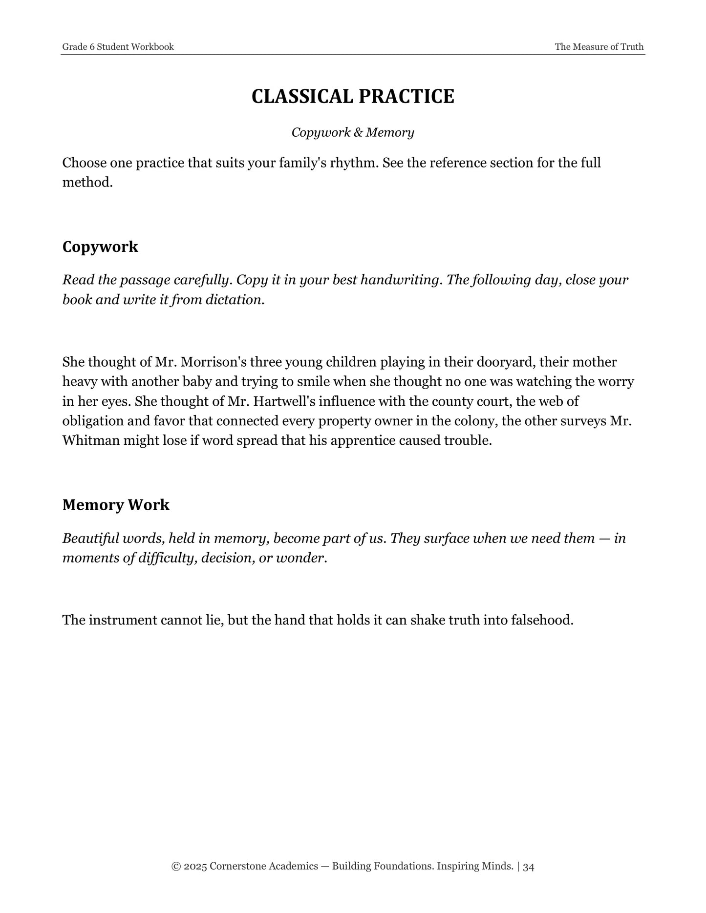 The Measure of Truth | Grade 6 Classical Literature Packet | Cornerstone Academics
