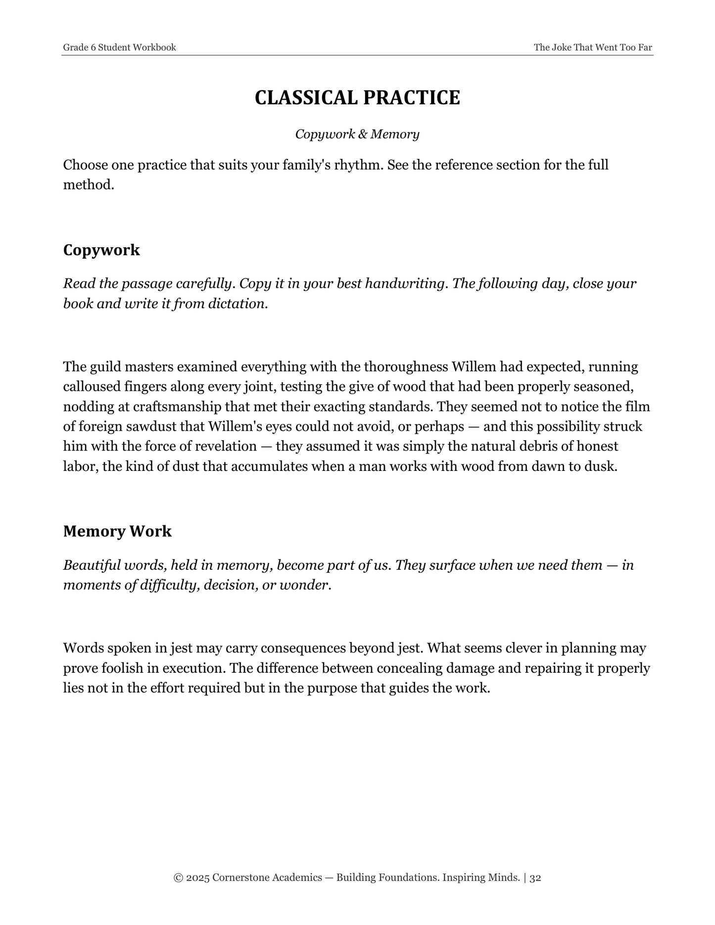 The Joke That Went Too Far | Grade 6 Classical Literature Packet | Cornerstone Academics