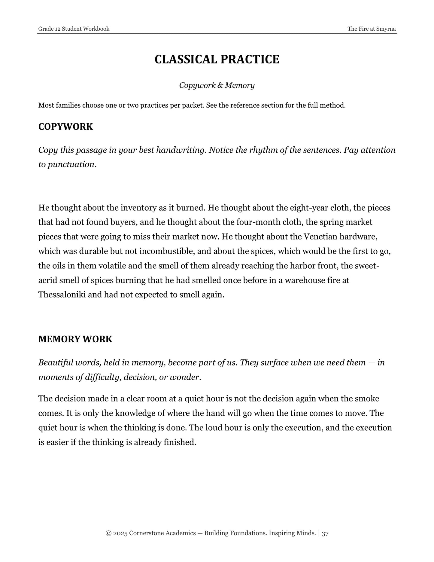 The Fire at Smyrna | Grade 12 Classical Literature Packet | Cornerstone Academics