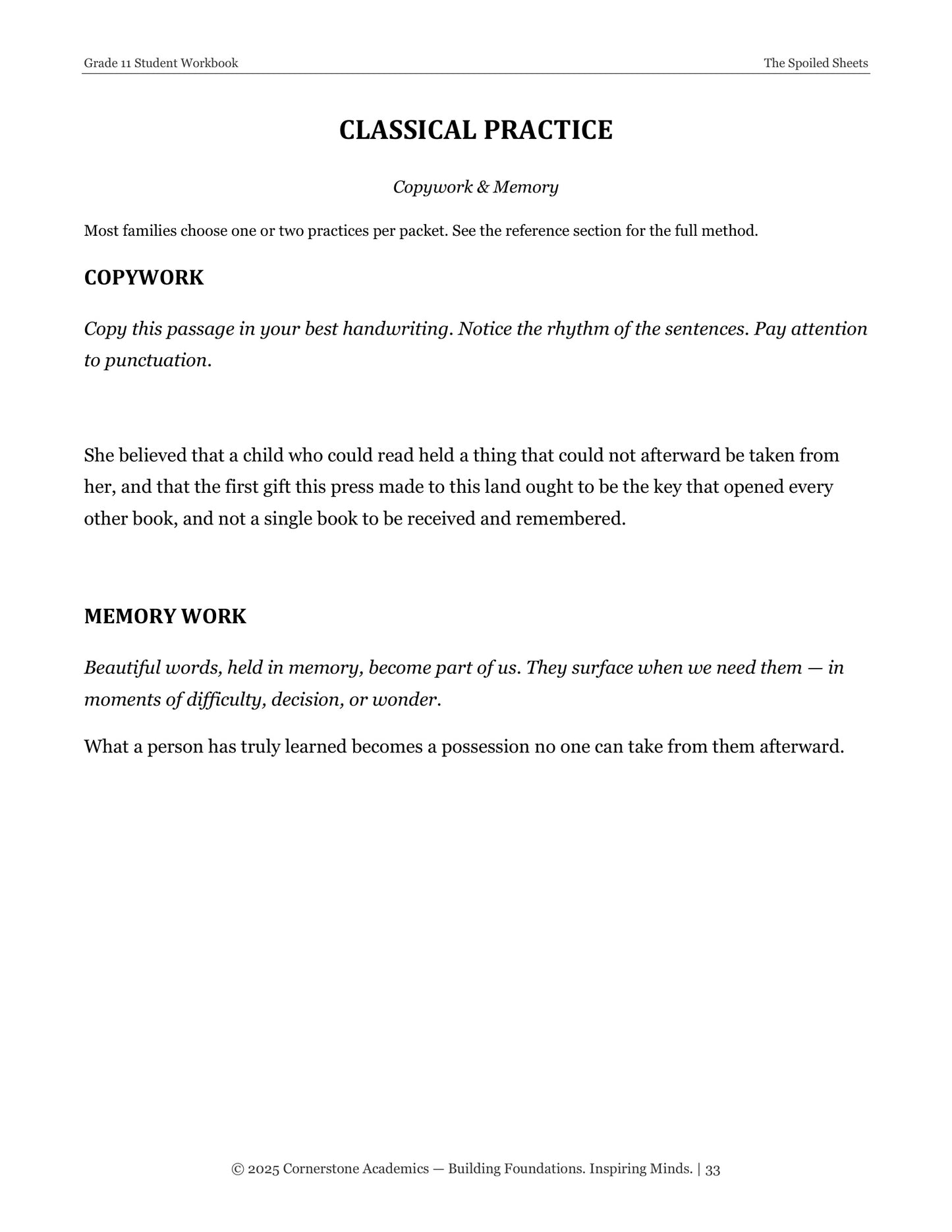 The Spoiled Sheets | Grade 11 Classical Literature Packet | Cornerstone Academics