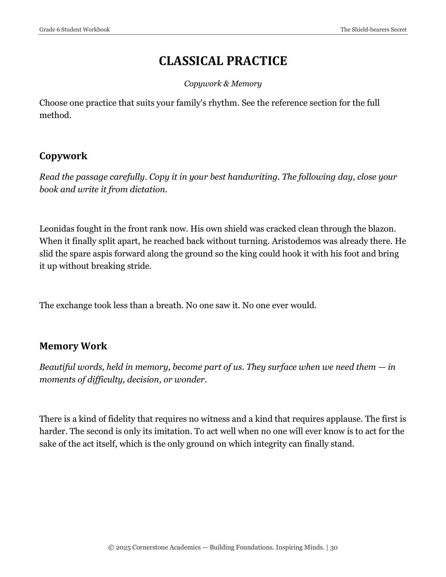 The Shield-Bearer's Secret | Grade 6 Classical Literature Packet | Cornerstone Academics