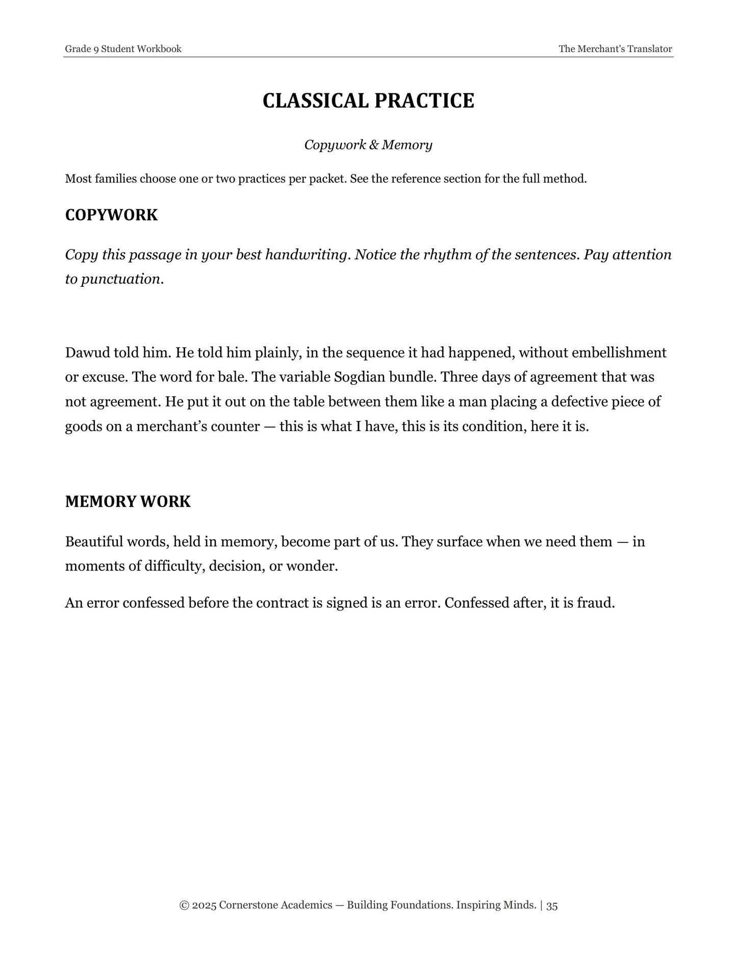 The Merchant's Translator | Grade 9 Classical Literature Packet | Cornerstone Academics