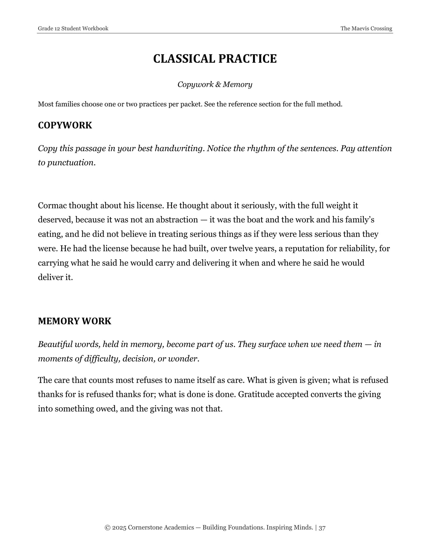 The Maevis Crossing | Grade 12 Classical Literature Packet | Cornerstone Academics