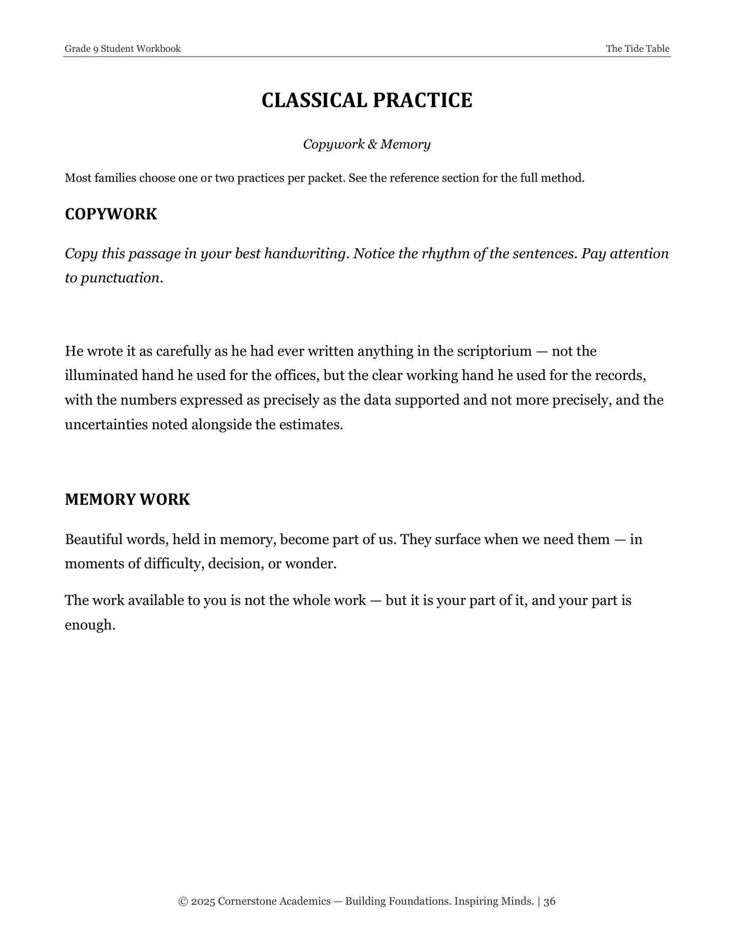 The Tide Table | Grade 9 Classical Literature Packet | Cornerstone Academics
