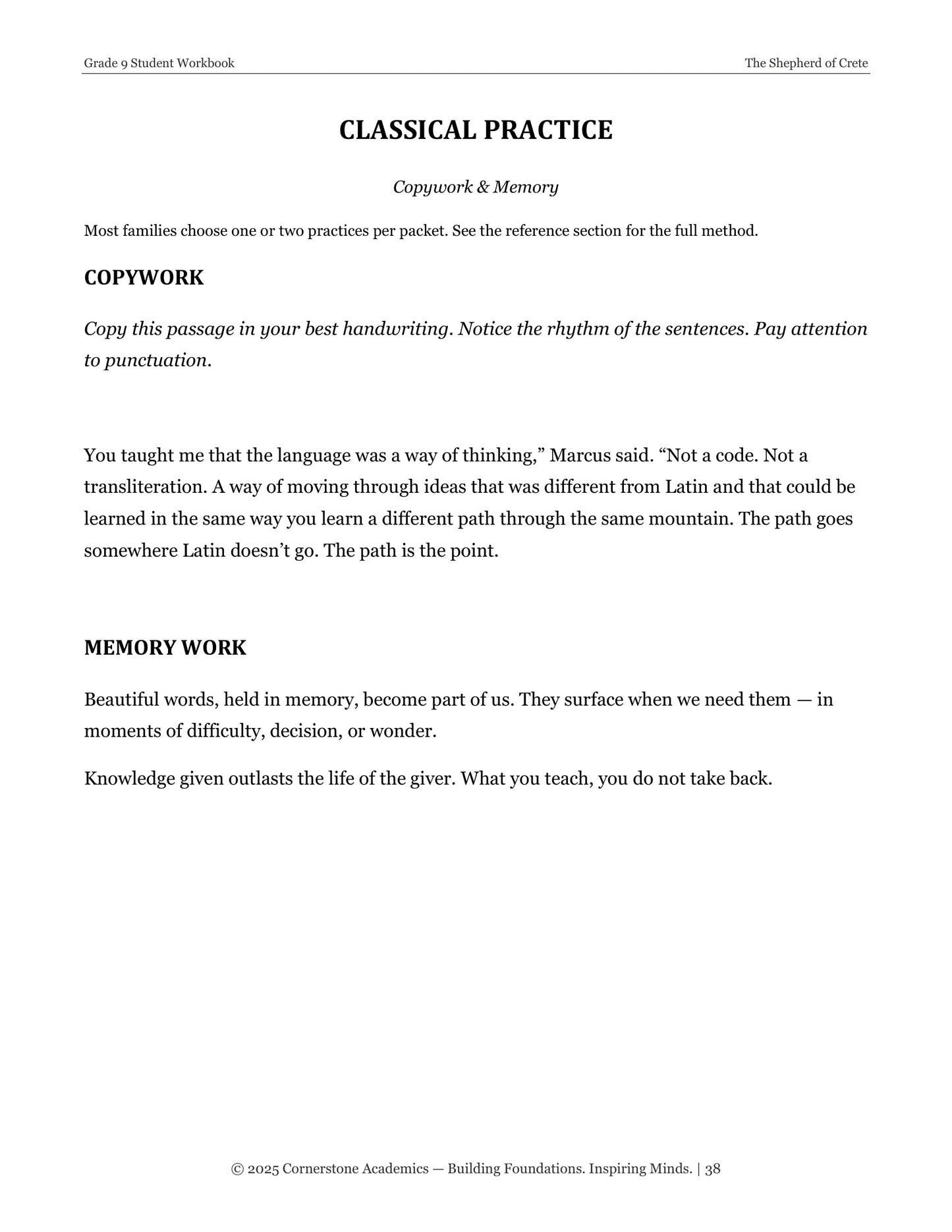 The Shepherd of Crete | Grade 9 Classical Literature Packet | Cornerstone Academics
