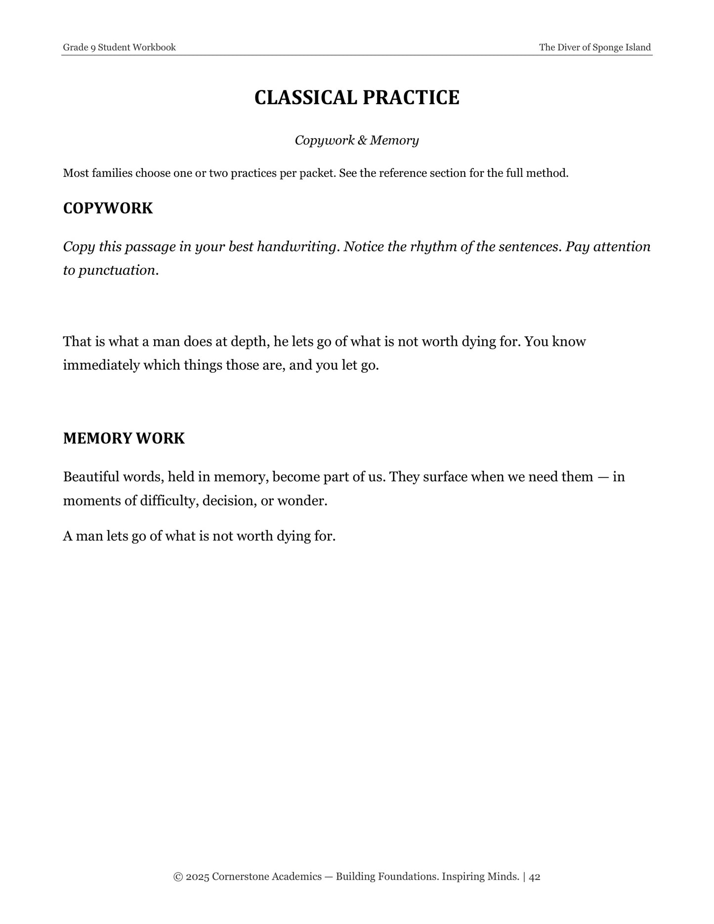 The Diver of Sponge Island | Grade 9 Classical Literature Packet | Cornerstone Academics