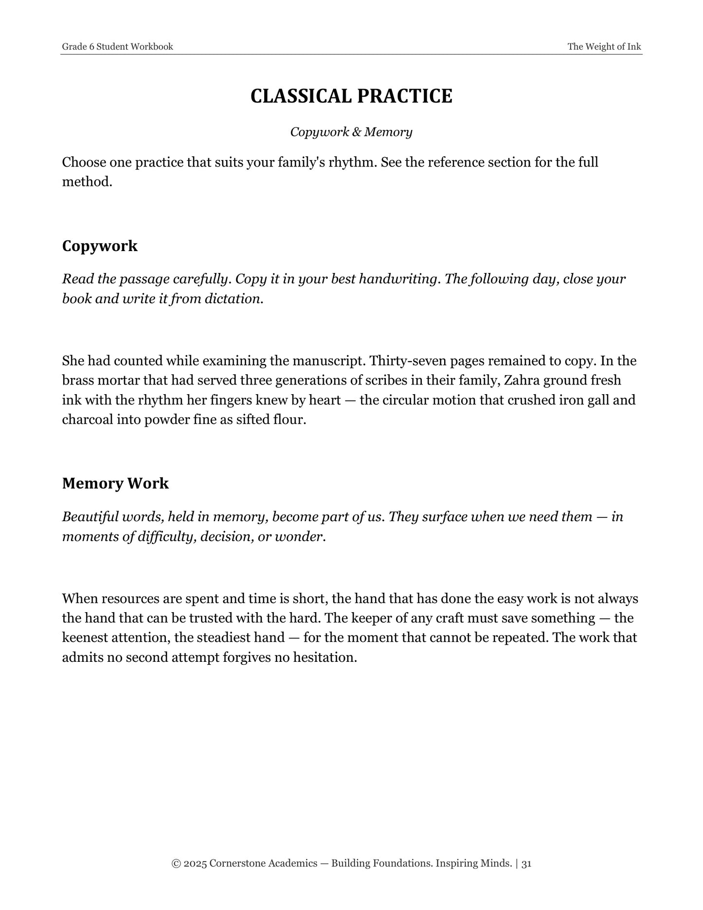 The Weight of Ink | Grade 6 Classical Literature Packet | Cornerstone Academics