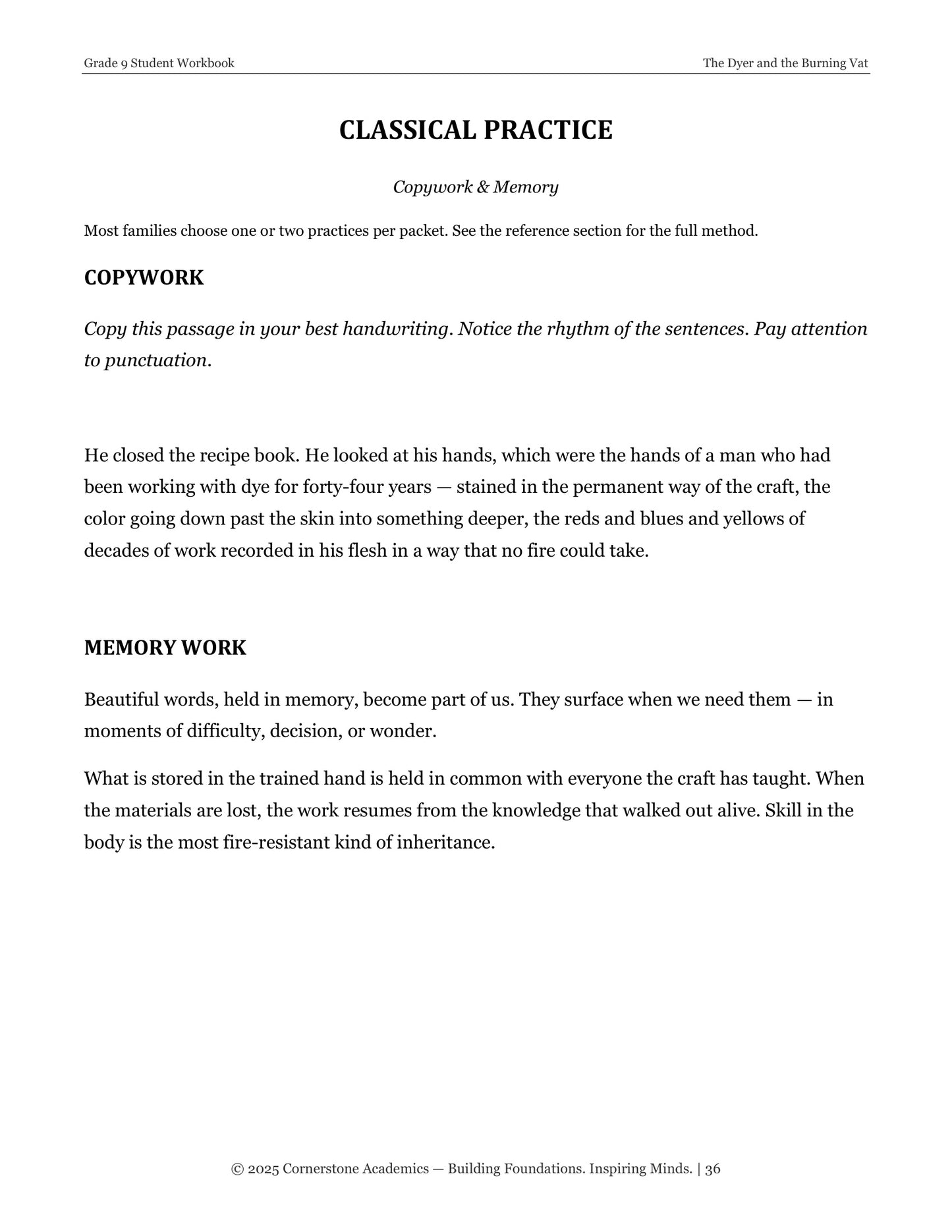 The Dyer and the Burning Vat | Grade 9 Classical Literature Packet | Cornerstone Academics