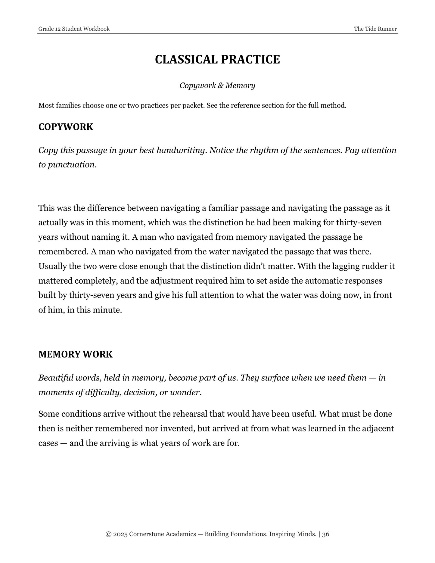 The Tide Runner | Grade 12 Classical Literature Packet | Cornerstone Academics