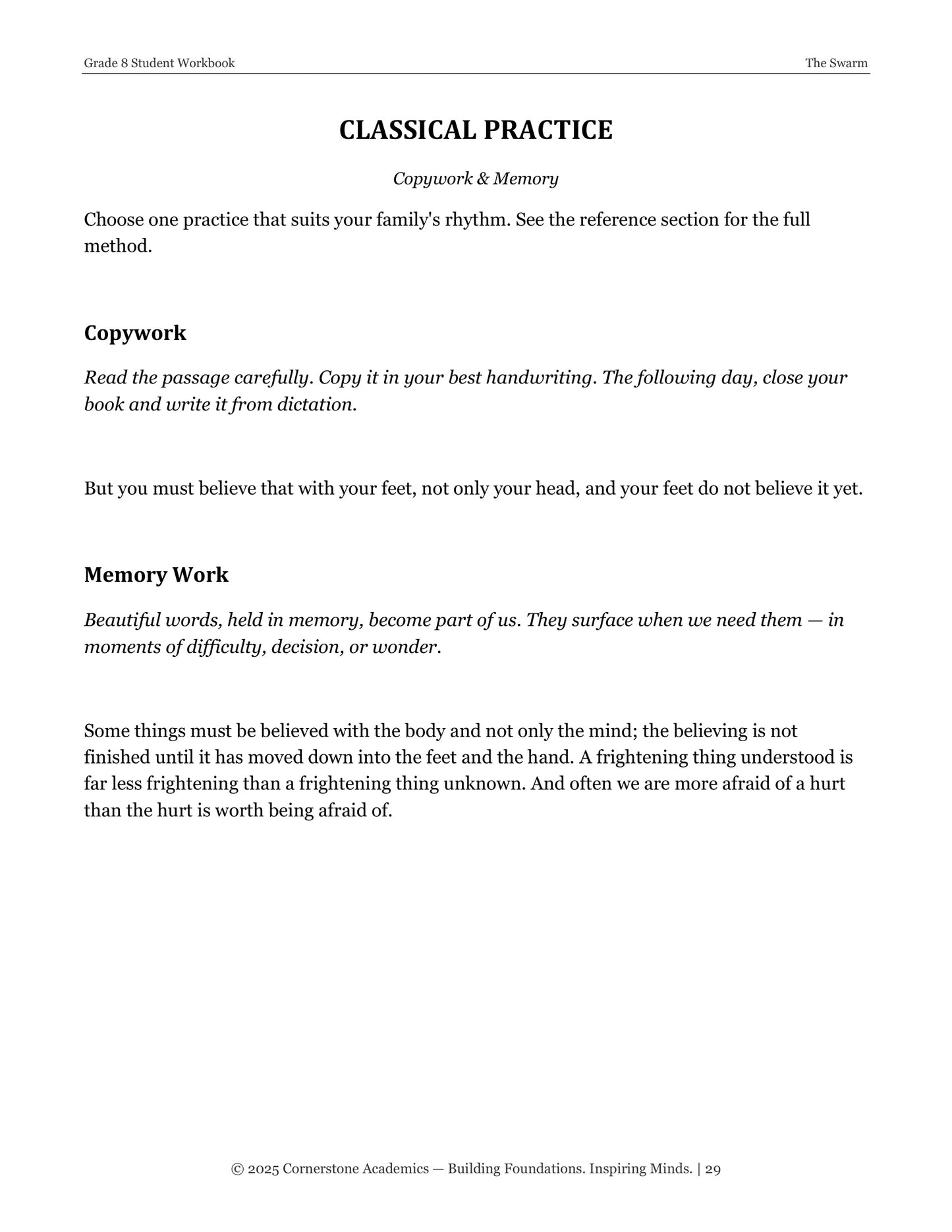 The Swarm | Grade 8 Classical Literature Packet | Cornerstone Academics