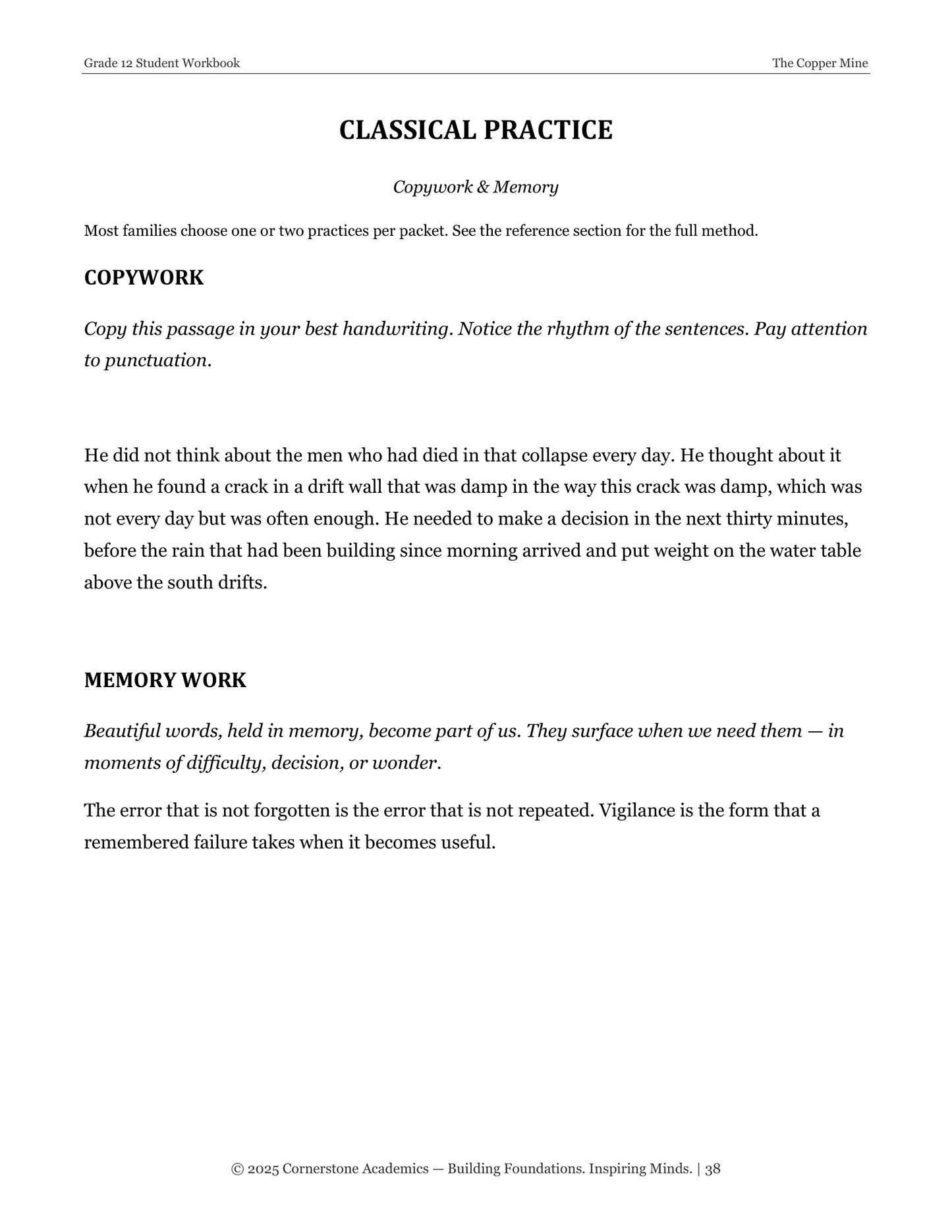 The Copper Mine | Grade 12 Classical Literature Packet | Cornerstone Academics
