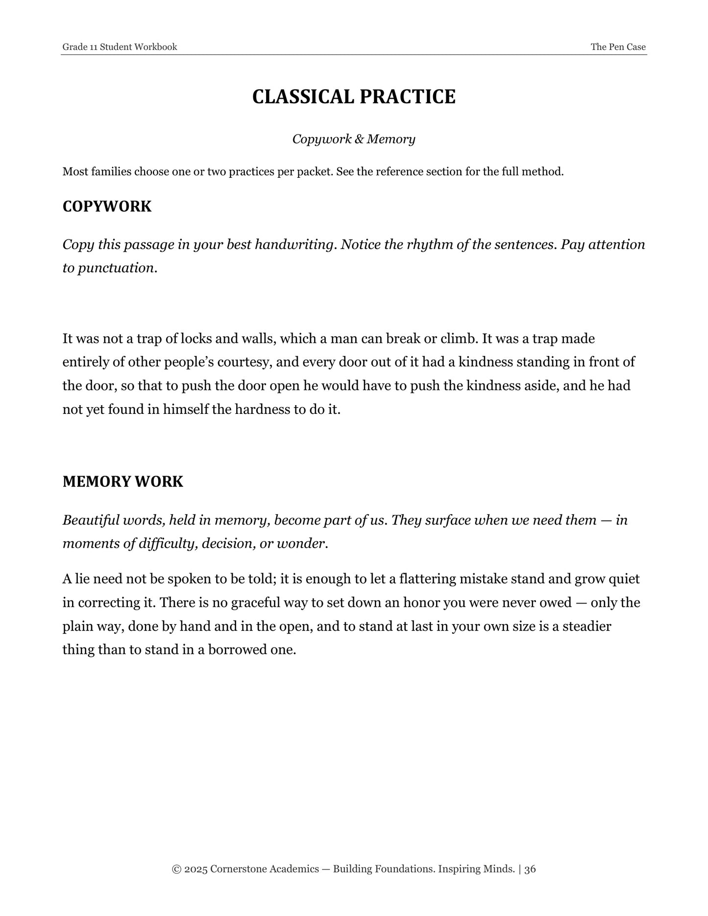 The Pen Case | Grade 11 Classical Literature Packet | Cornerstone Academics
