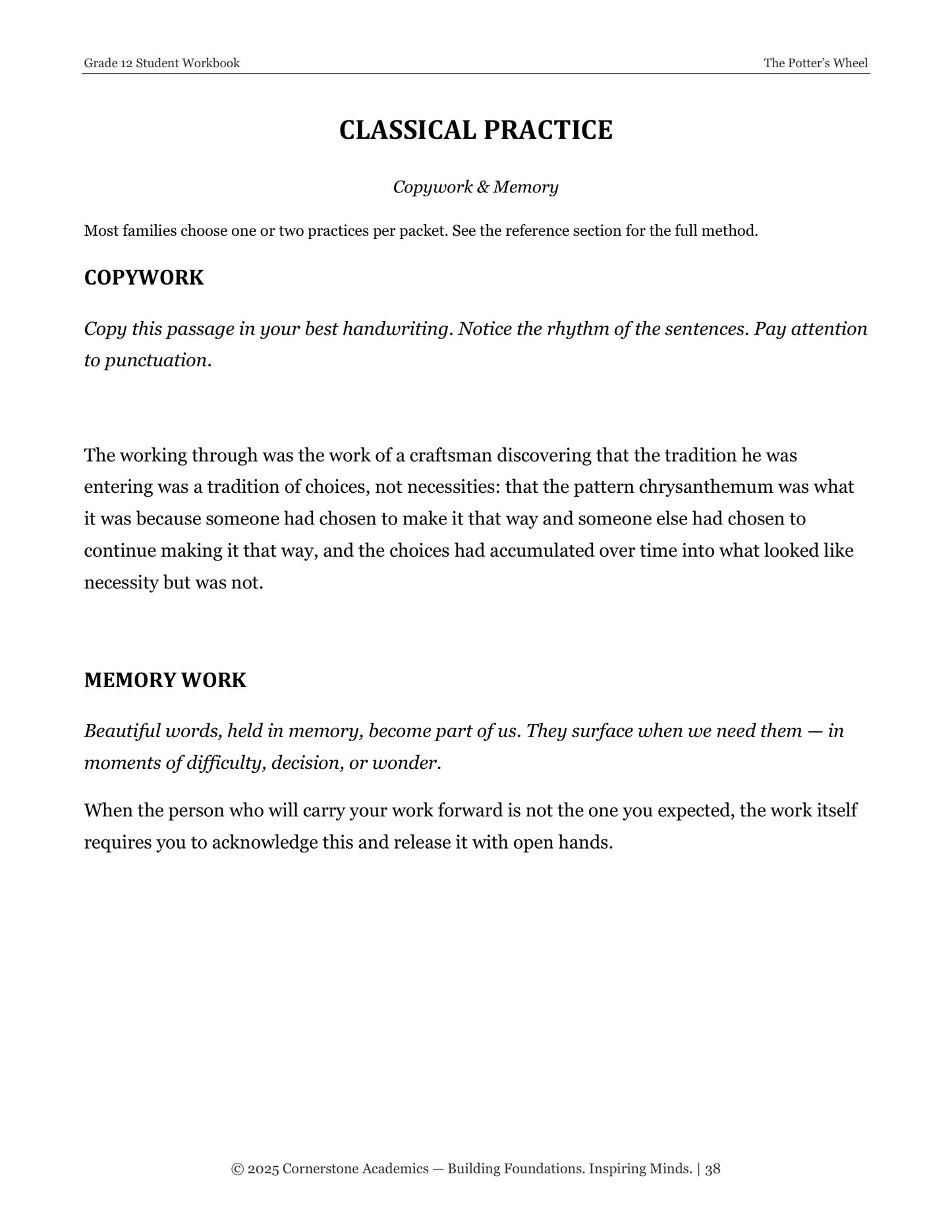 The Potter’s Wheel | Grade 12 Classical Literature Packet | Cornerstone Academics