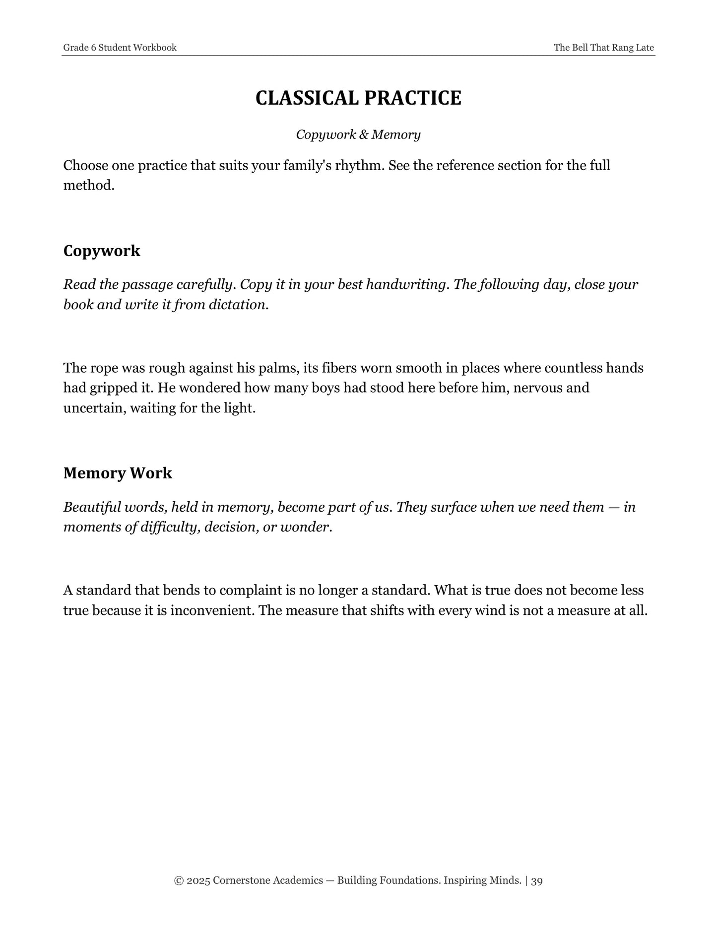 The Bell That Rang Late | Grade 6 Classical Literature Packet | Cornerstone Academics